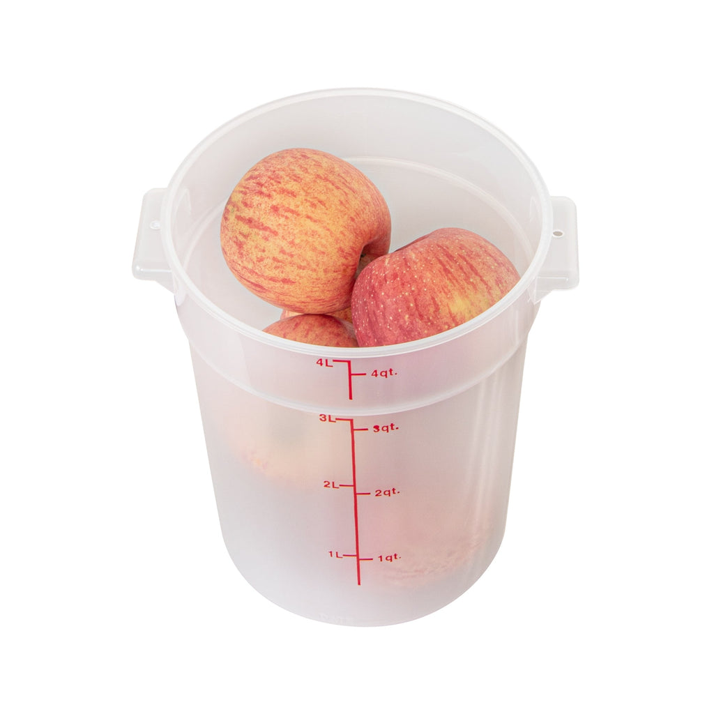 Met Lux 4 qt Round Translucent Plastic Food Storage Container - with Red Volume Markers - 7 1/4" x 7 1/4" x 8 1/2" - 10 count box