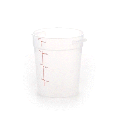 Met Lux 4 qt Round Translucent Plastic Food Storage Container - with Red Volume Markers - 7 1/4" x 7 1/4" x 8 1/2" - 10 count box