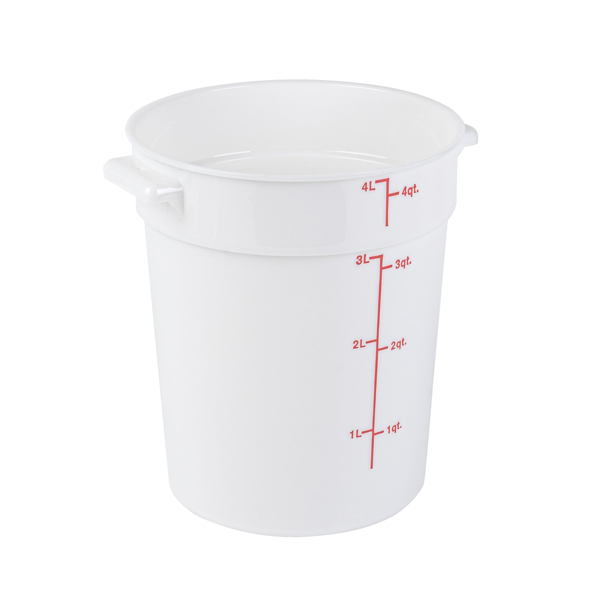 Met Lux 4 qt Round White Plastic Food Storage Container - with Red Volume Markers - 7 1/4" x 7 1/4" x 8 1/2" - 1 count box