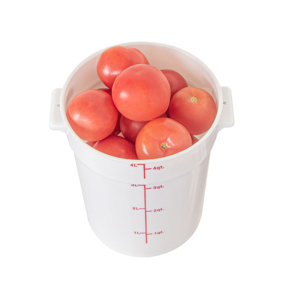 Met Lux 4 qt Round White Plastic Food Storage Container - with Red Volume Markers - 7 1/4" x 7 1/4" x 8 1/2" - 1 count box