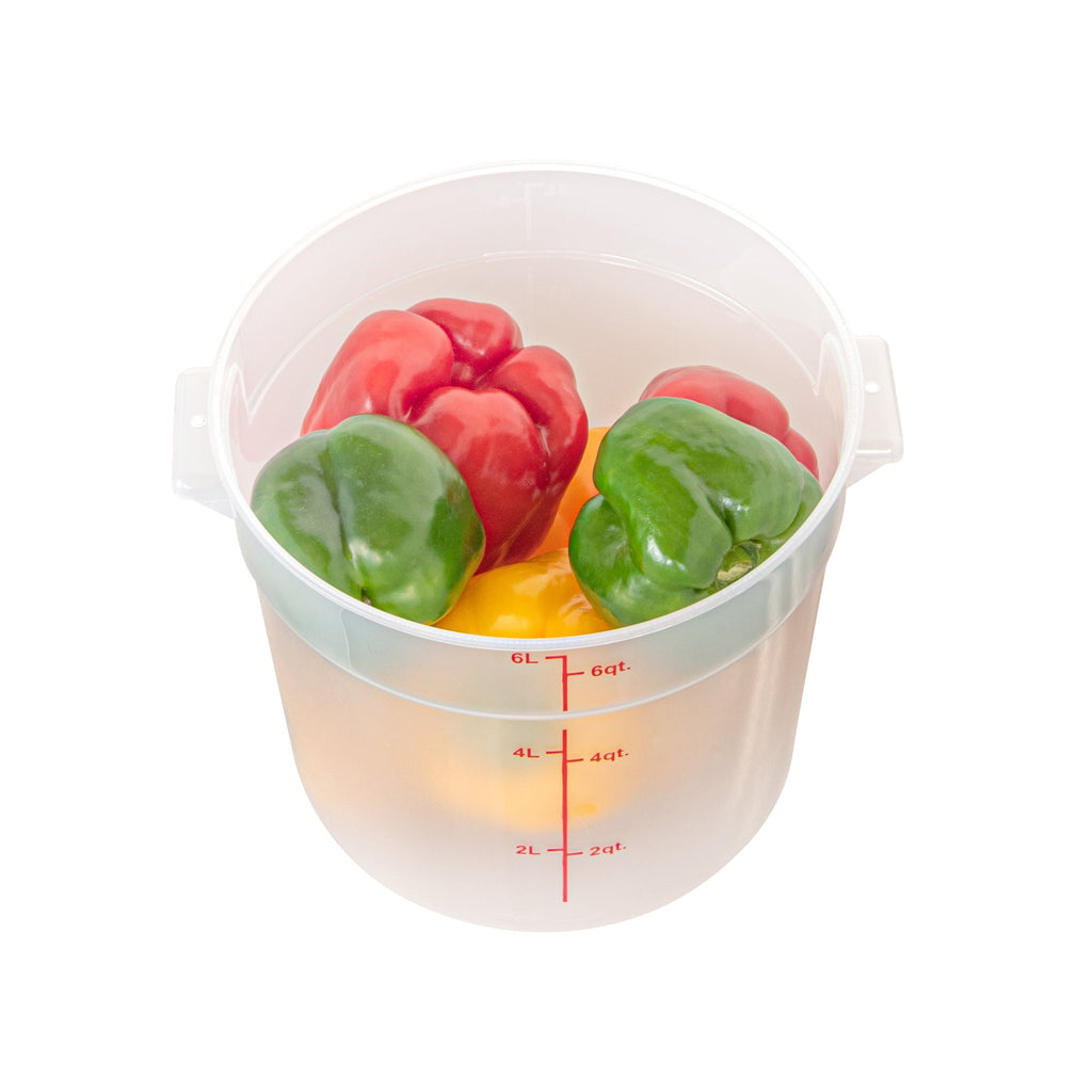 Met Lux 6 qt Round Translucent Plastic Food Storage Container - with Red Volume Markers - 8 3/4" x 8 3/4" x 7 3/4" - 1 count box