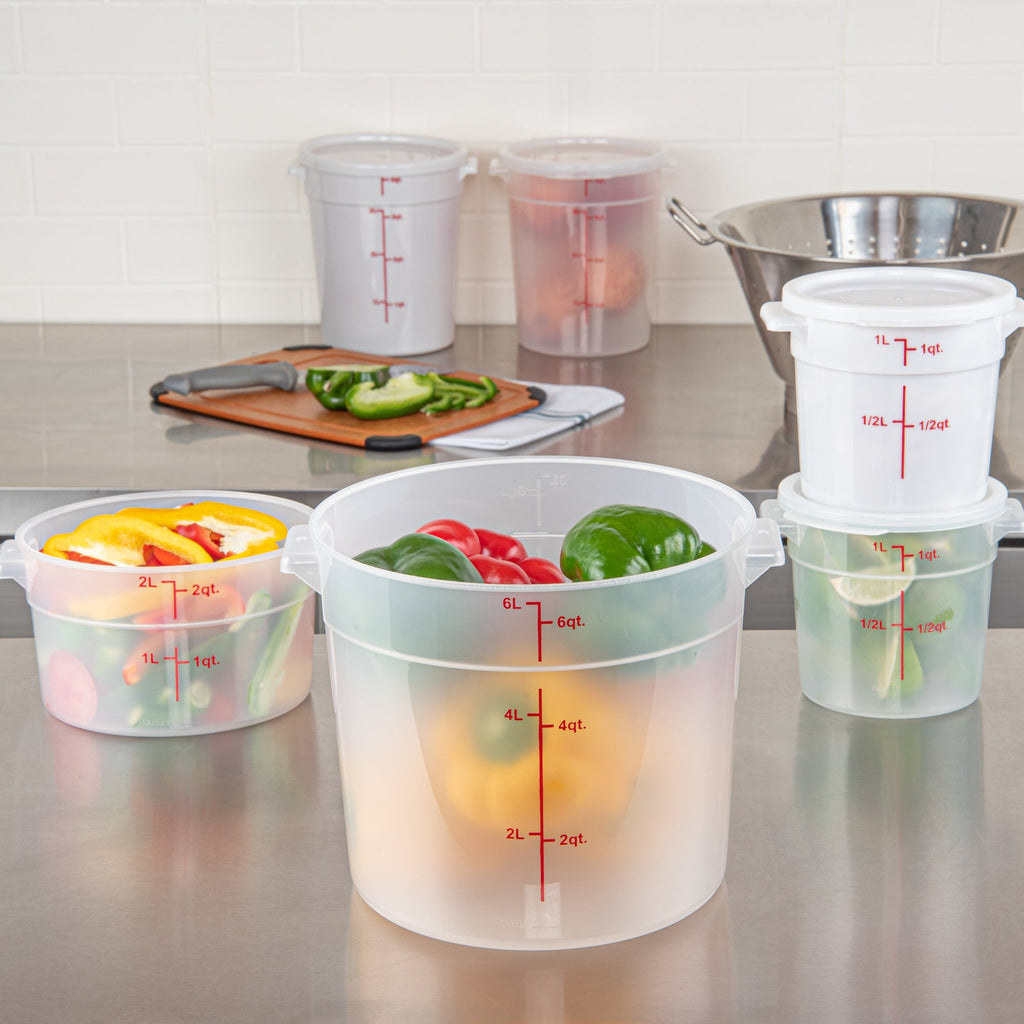 Met Lux 6 qt Round Translucent Plastic Food Storage Container - with Red Volume Markers - 8 3/4" x 8 3/4" x 7 3/4" - 1 count box