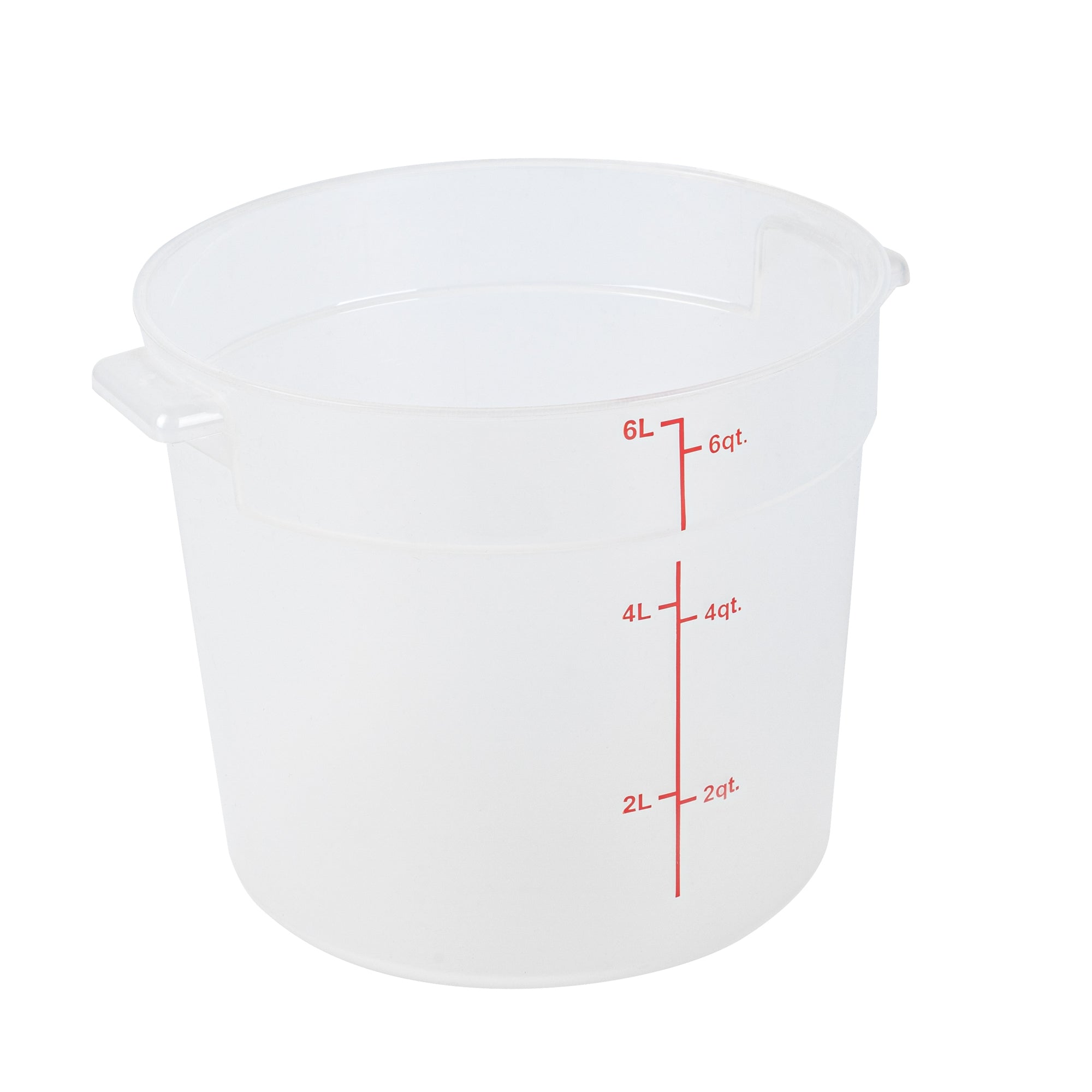 Met Lux 6 qt Round Translucent Plastic Food Storage Container - with Red Volume Markers - 8 3/4" x 8 3/4" x 7 3/4" - 10 count box