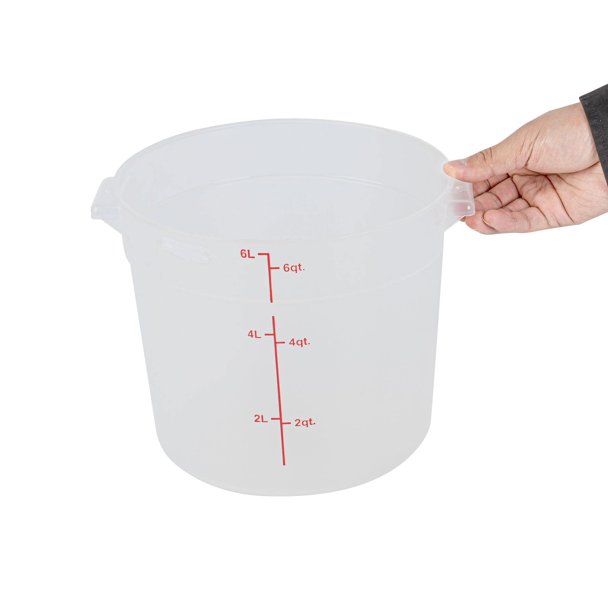 Met Lux 6 qt Round Translucent Plastic Food Storage Container - with Red Volume Markers - 8 3/4" x 8 3/4" x 7 3/4" - 10 count box