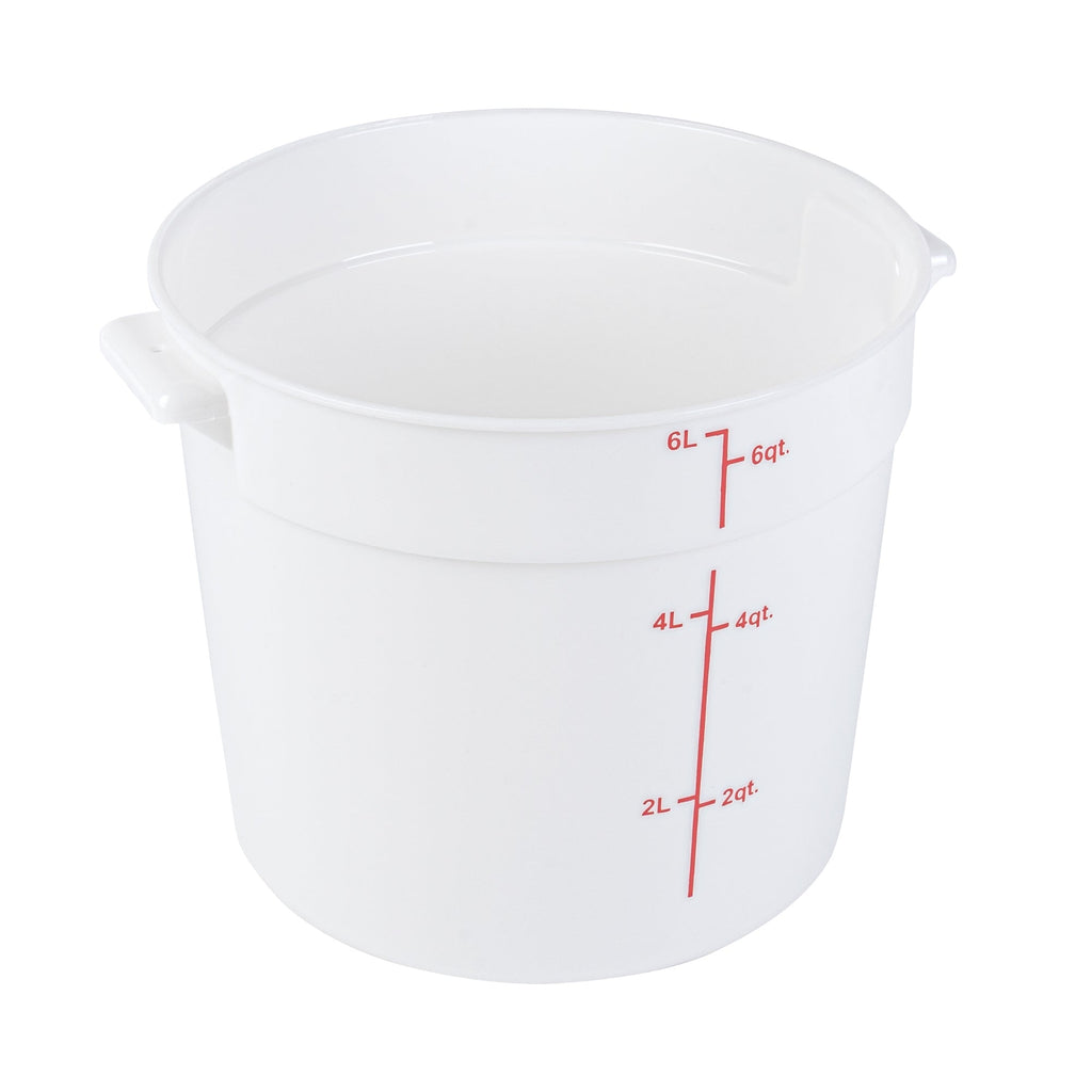 Met Lux 6 qt Round White Plastic Food Storage Container - with Red Volume Markers - 8 3/4" x 8 3/4" x 7 3/4" - 1 count box