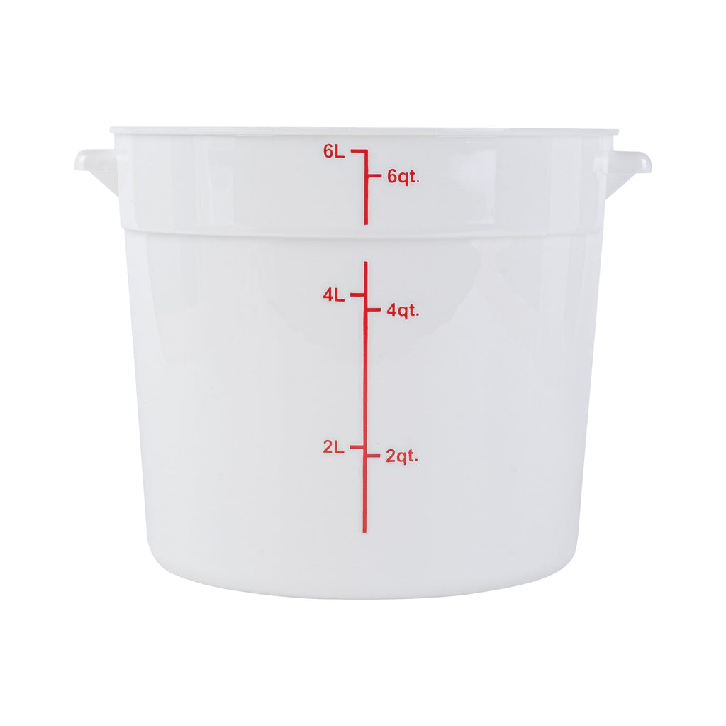 Met Lux 6 qt Round White Plastic Food Storage Container - with Red Volume Markers - 8 3/4" x 8 3/4" x 7 3/4" - 1 count box