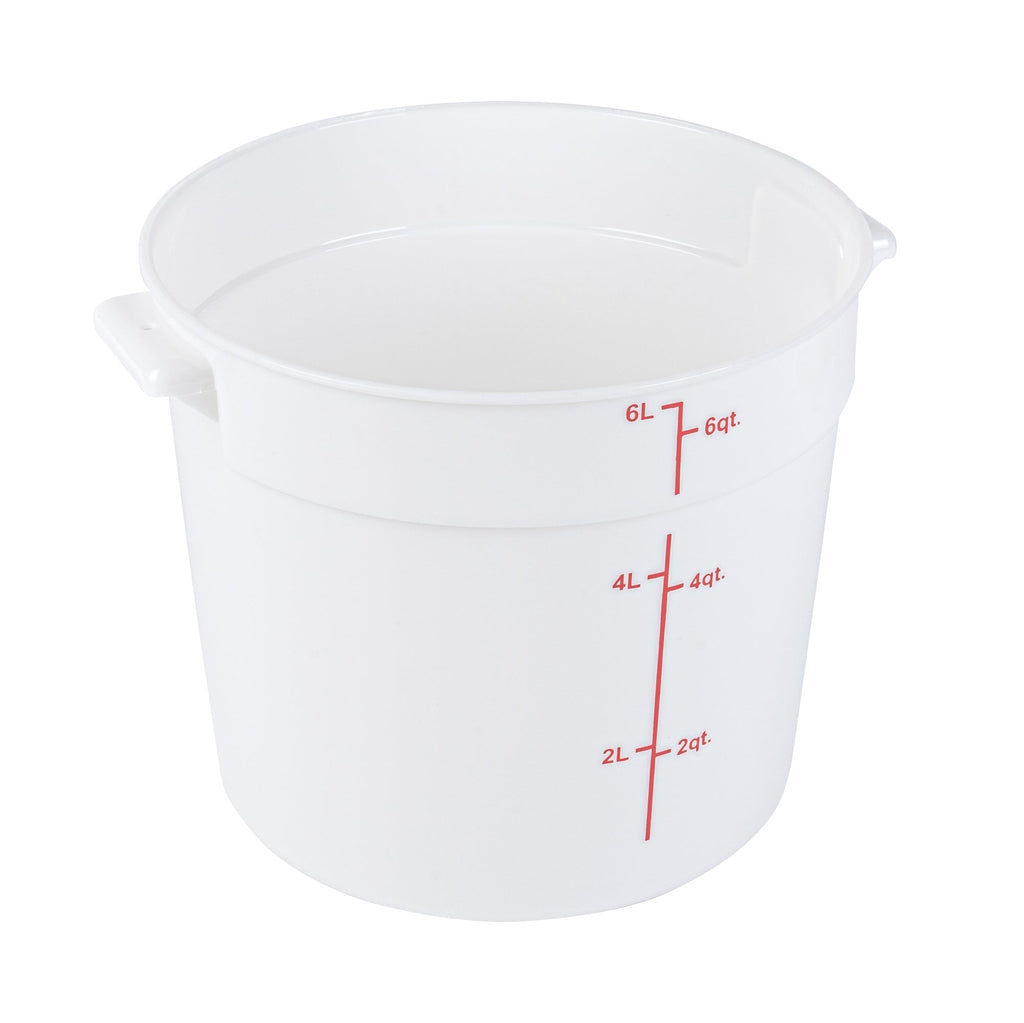 Met Lux 6 qt Round White Plastic Food Storage Container - with Red Volume Markers - 8 3/4" x 8 3/4" x 7 3/4" - 10 count box