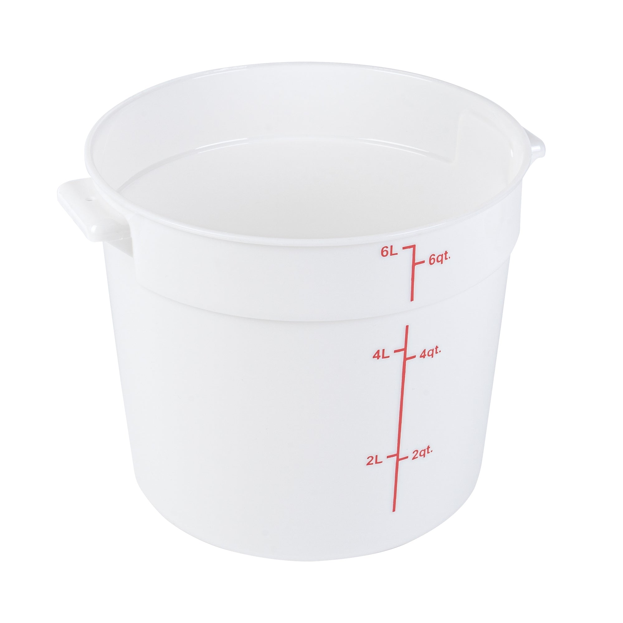 Met Lux 6 qt Round White Plastic Food Storage Container - with Red Volume Markers - 8 3/4" x 8 3/4" x 7 3/4" - 10 count box