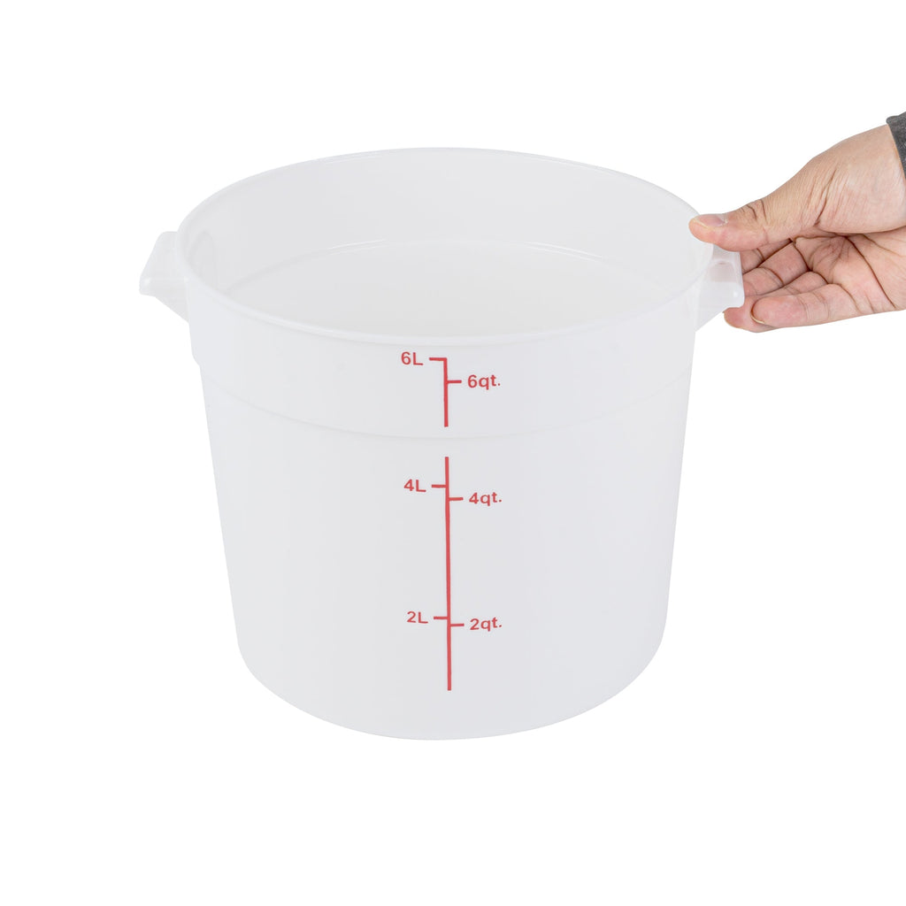 Met Lux 6 qt Round White Plastic Food Storage Container - with Red Volume Markers - 8 3/4" x 8 3/4" x 7 3/4" - 10 count box