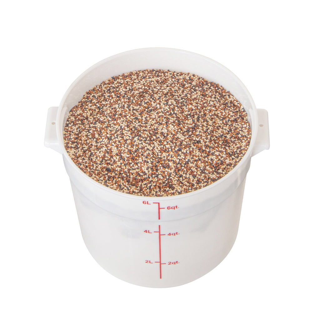 Met Lux 6 qt Round White Plastic Food Storage Container - with Red Volume Markers - 8 3/4" x 8 3/4" x 7 3/4" - 10 count box