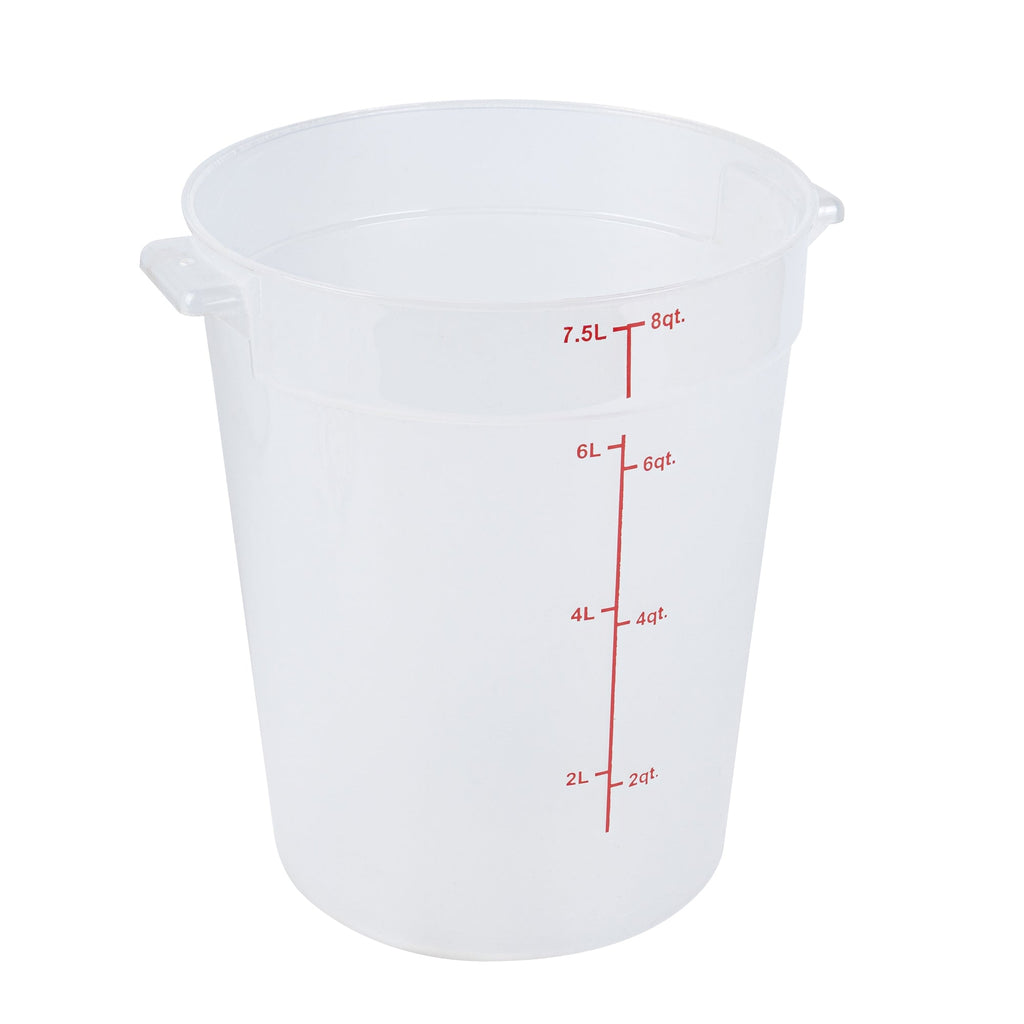 Met Lux 8 qt Round Translucent Plastic Food Storage Container - with Red Volume Markers - 8 3/4" x 8 3/4" x 10 3/4" - 1 count box