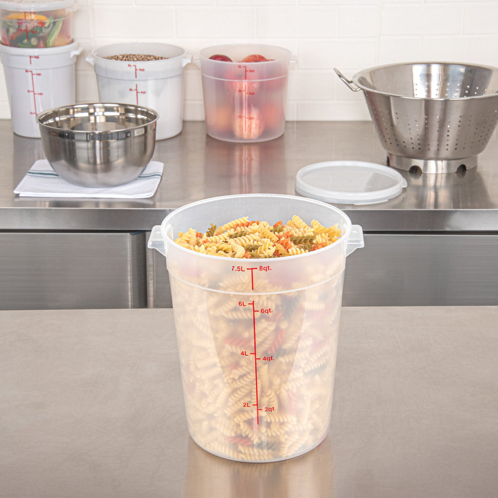 Met Lux 8 qt Round Translucent Plastic Food Storage Container - with Red Volume Markers - 8 3/4" x 8 3/4" x 10 3/4" - 10 count box