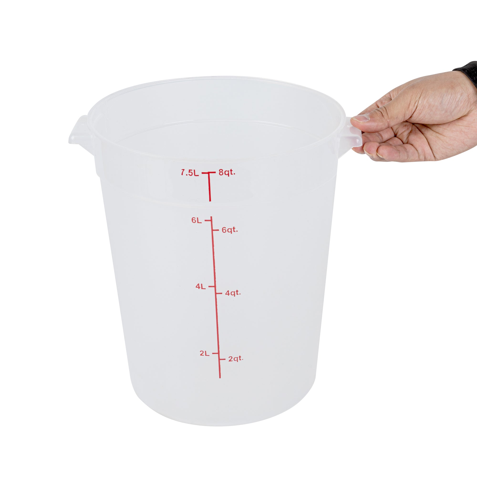 Met Lux 8 qt Round Translucent Plastic Food Storage Container - with Red Volume Markers - 8 3/4" x 8 3/4" x 10 3/4" - 10 count box
