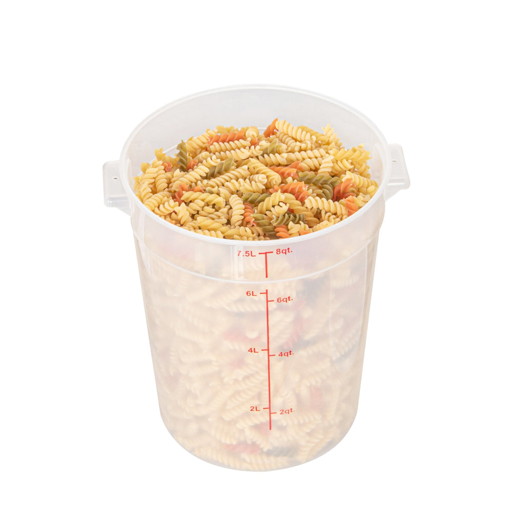 Met Lux 8 qt Round Translucent Plastic Food Storage Container - with Red Volume Markers - 8 3/4" x 8 3/4" x 10 3/4" - 10 count box
