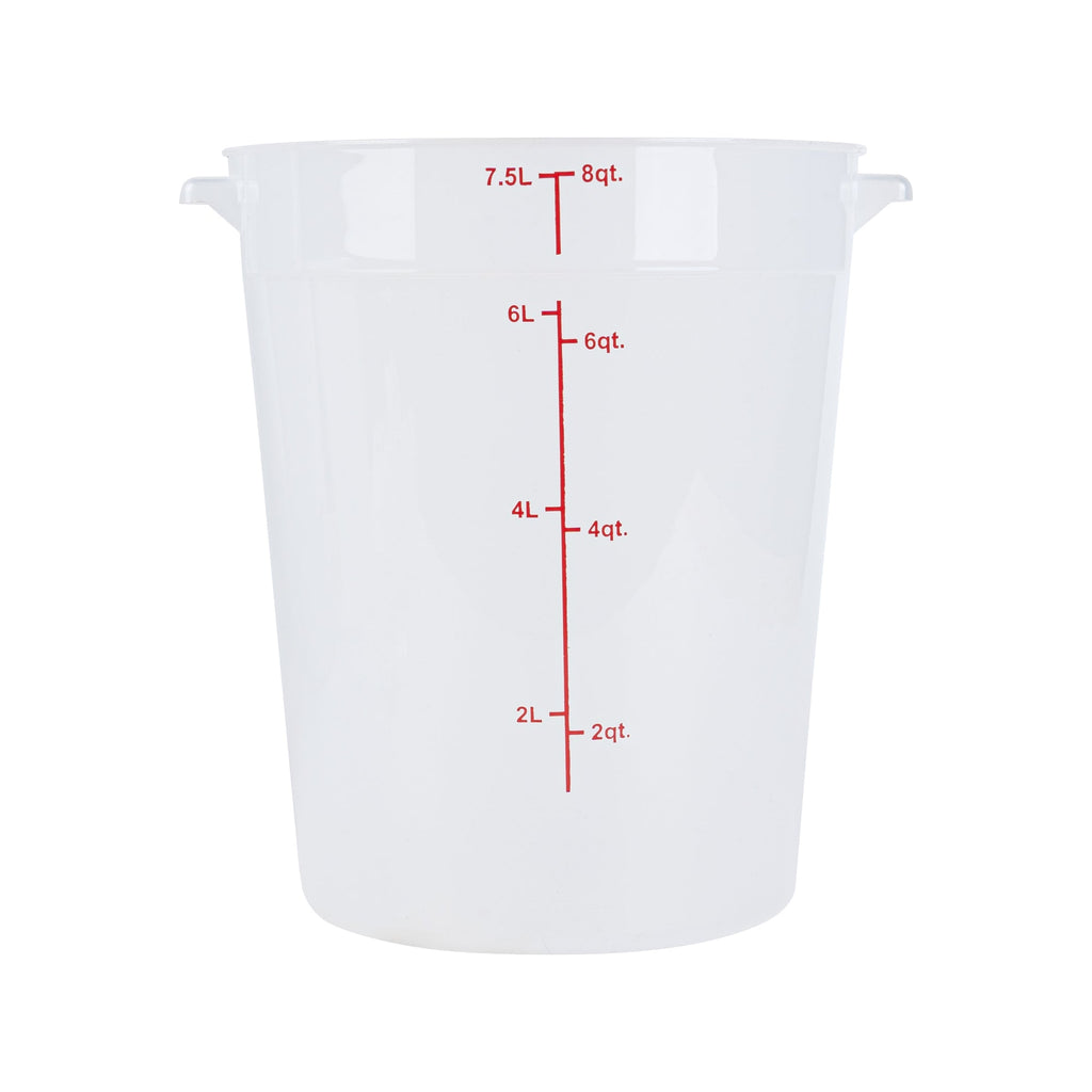 Met Lux 8 qt Round Translucent Plastic Food Storage Container - with Red Volume Markers - 8 3/4" x 8 3/4" x 10 3/4" - 10 count box