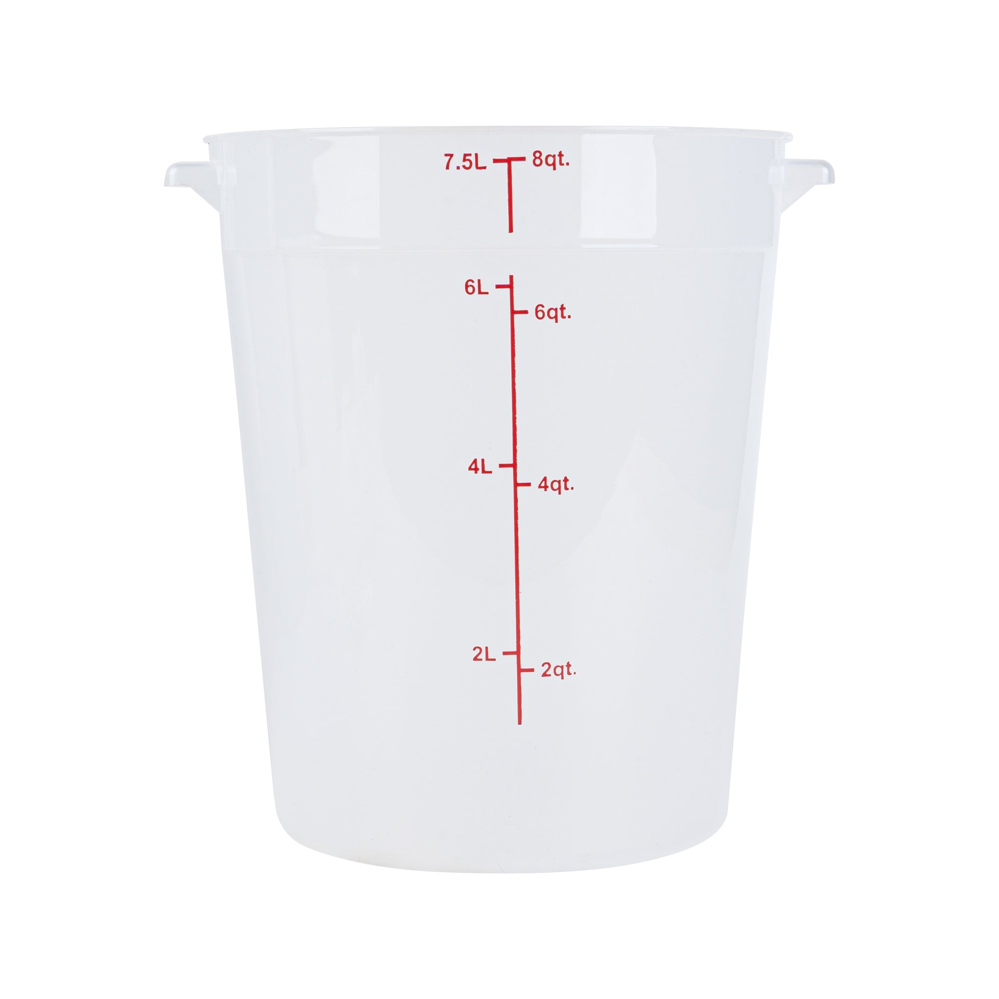 Met Lux 8 qt Round Translucent Plastic Food Storage Container - with Red Volume Markers - 8 3/4" x 8 3/4" x 10 3/4" - 10 count box