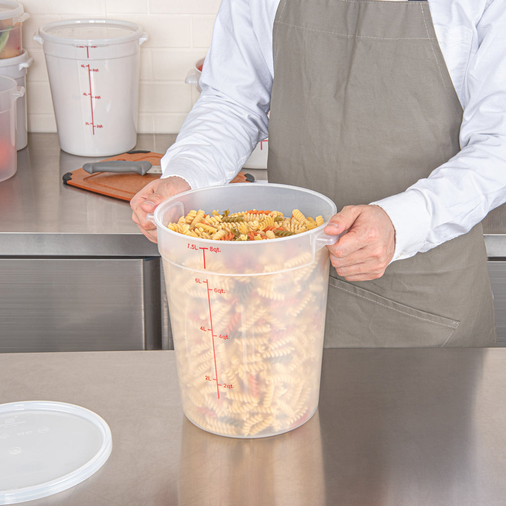 Met Lux 8 qt Round Translucent Plastic Food Storage Container - with Red Volume Markers - 8 3/4" x 8 3/4" x 10 3/4" - 10 count box