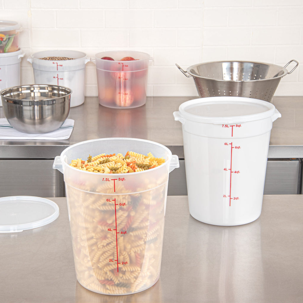 Met Lux 8 qt Round Translucent Plastic Food Storage Container - with Red Volume Markers - 8 3/4" x 8 3/4" x 10 3/4" - 10 count box