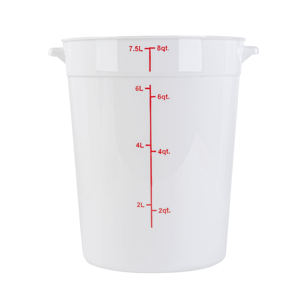 Met Lux 8 qt Round White Plastic Food Storage Container - with Red Volume Markers - 8 3/4" x 8 3/4" x 10 3/4" - 1 count box