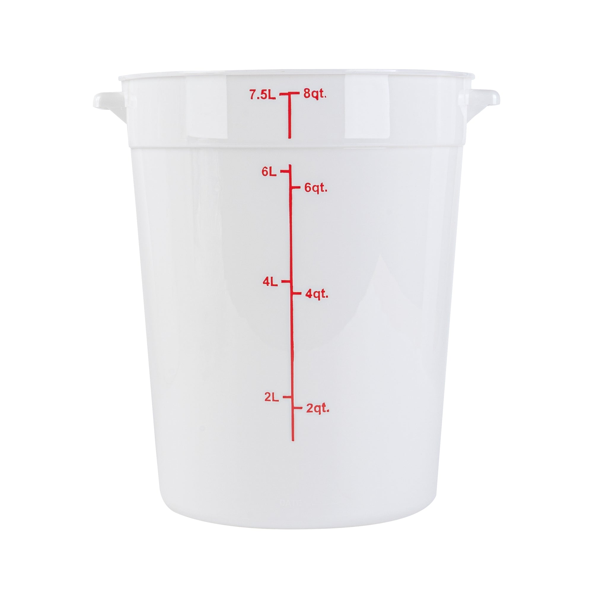 Met Lux 8 qt Round White Plastic Food Storage Container - with Red Volume Markers - 8 3/4" x 8 3/4" x 10 3/4" - 1 count box