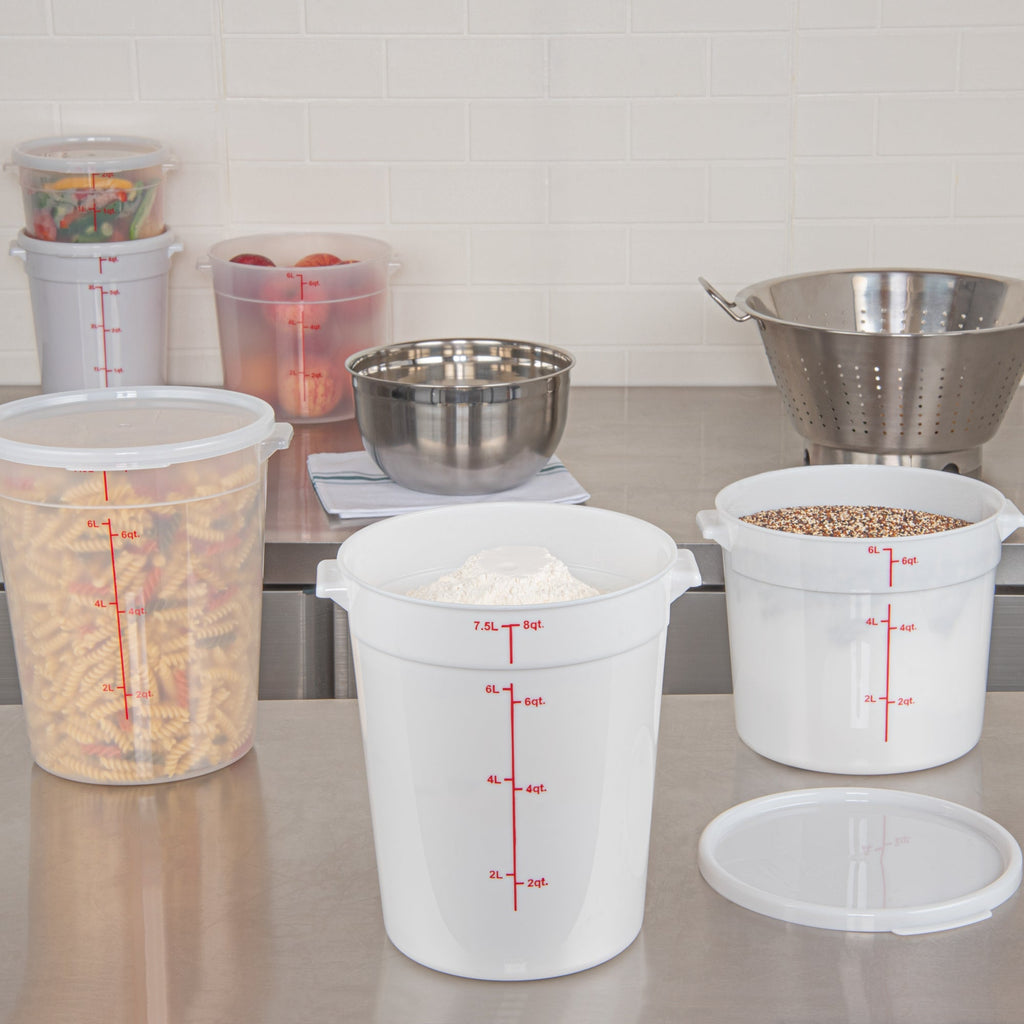Met Lux 8 qt Round White Plastic Food Storage Container - with Red Volume Markers - 8 3/4" x 8 3/4" x 10 3/4" - 1 count box