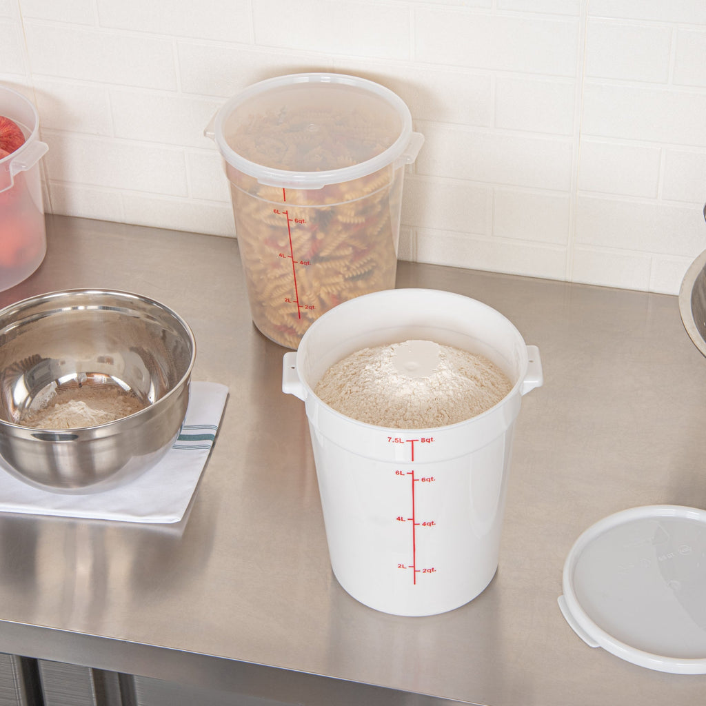 Met Lux 8 qt Round White Plastic Food Storage Container - with Red Volume Markers - 8 3/4" x 8 3/4" x 10 3/4" - 1 count box