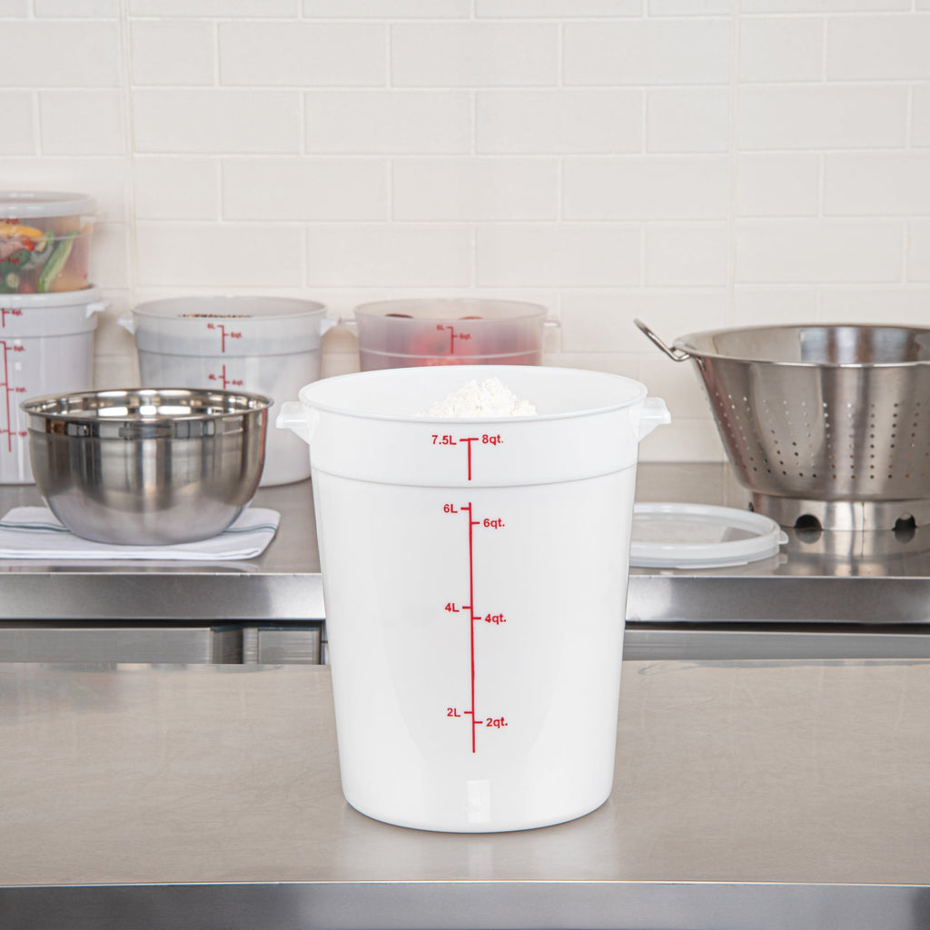 Met Lux 8 qt Round White Plastic Food Storage Container - with Red Volume Markers - 8 3/4" x 8 3/4" x 10 3/4" - 1 count box