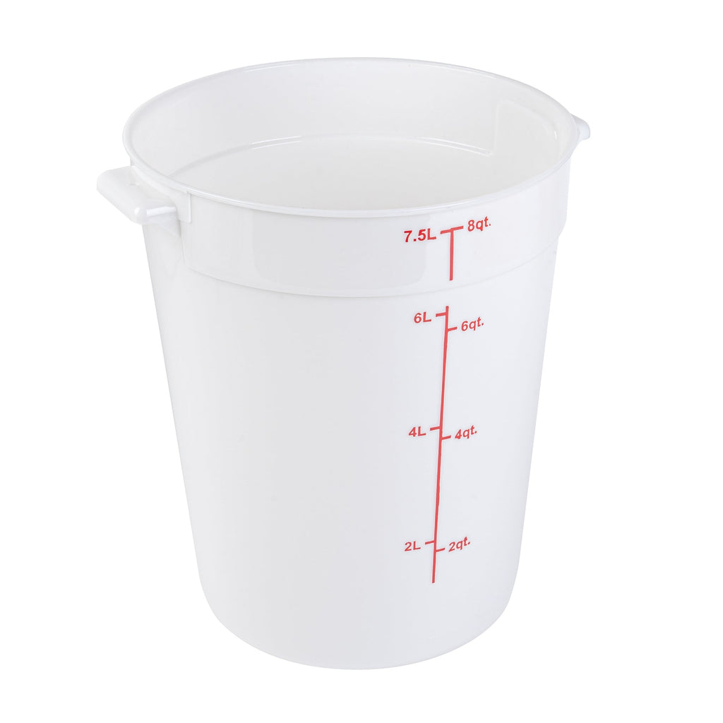 Met Lux 8 qt Round White Plastic Food Storage Container - with Red Volume Markers - 8 3/4" x 8 3/4" x 10 3/4" - 10 count box