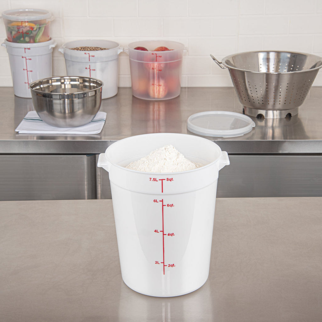 Met Lux 8 qt Round White Plastic Food Storage Container - with Red Volume Markers - 8 3/4" x 8 3/4" x 10 3/4" - 10 count box