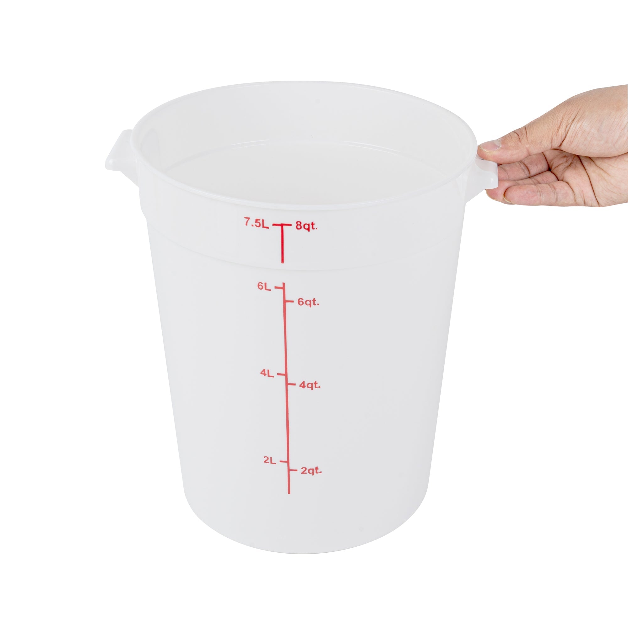 Met Lux 8 qt Round White Plastic Food Storage Container - with Red Volume Markers - 8 3/4" x 8 3/4" x 10 3/4" - 10 count box