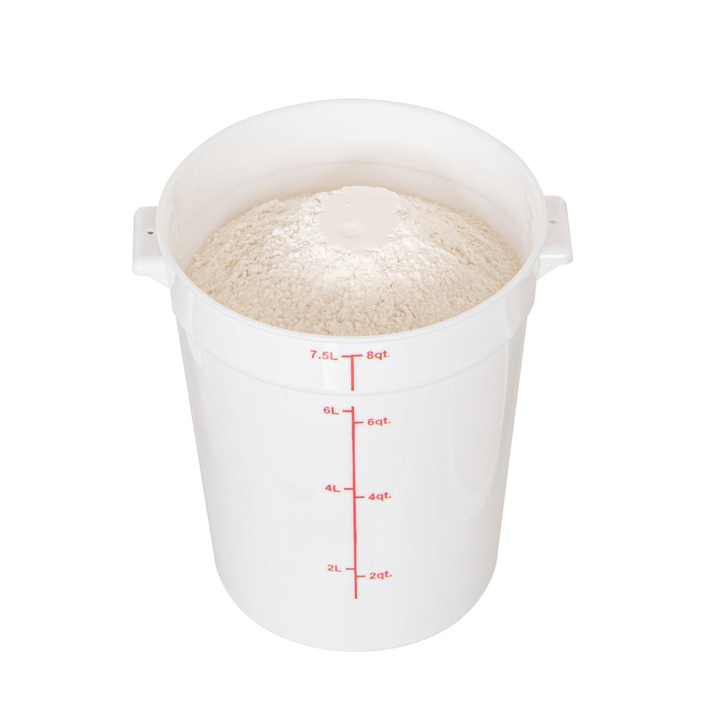 Met Lux 8 qt Round White Plastic Food Storage Container - with Red Volume Markers - 8 3/4" x 8 3/4" x 10 3/4" - 10 count box