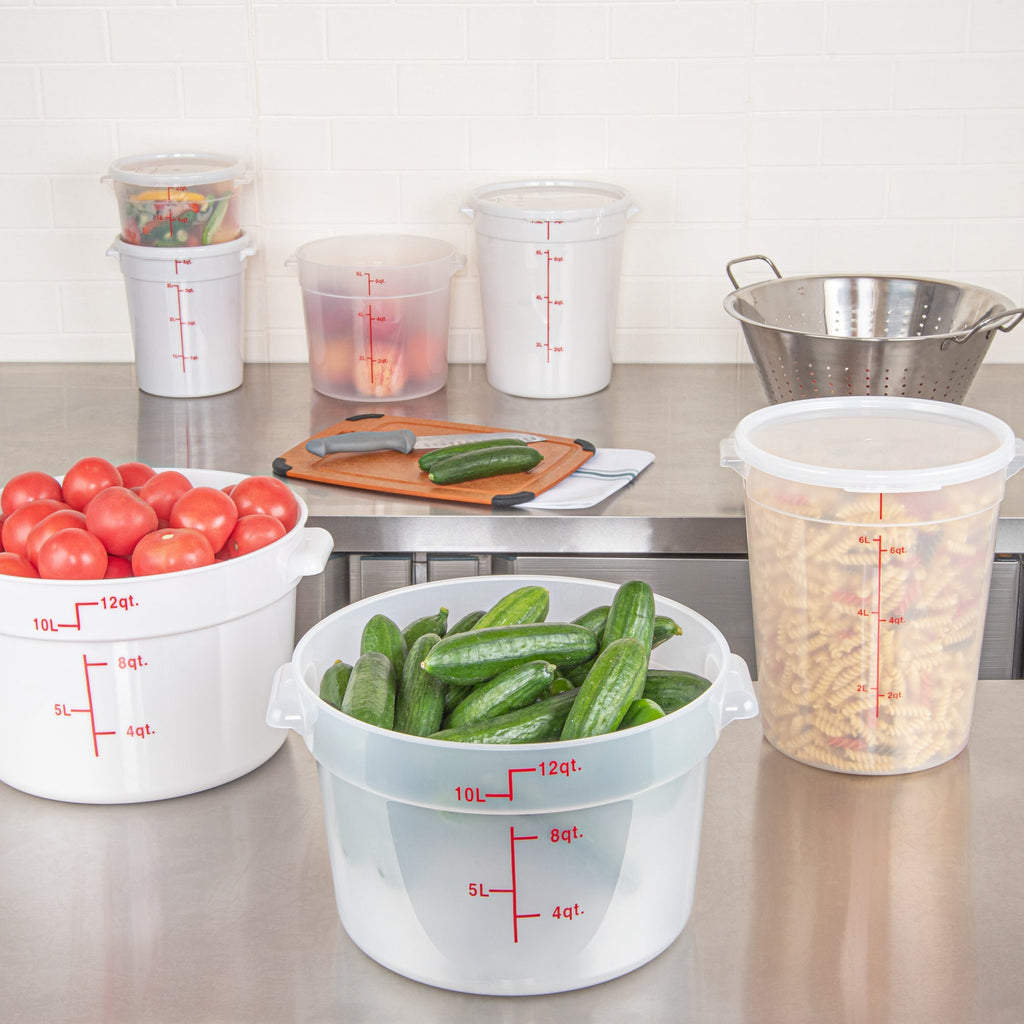 Met Lux 12 qt Round Translucent Plastic Food Storage Container - with Red Volume Markers - 12 1/4" x 12 1/4" x 8" - 1 count box