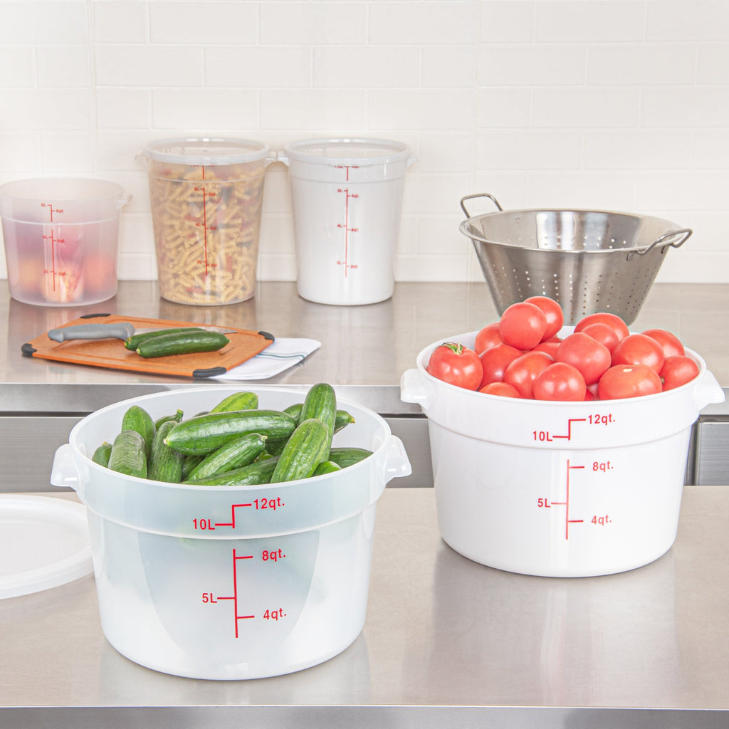Met Lux 12 qt Round Translucent Plastic Food Storage Container - with Red Volume Markers - 12 1/4" x 12 1/4" x 8" - 1 count box