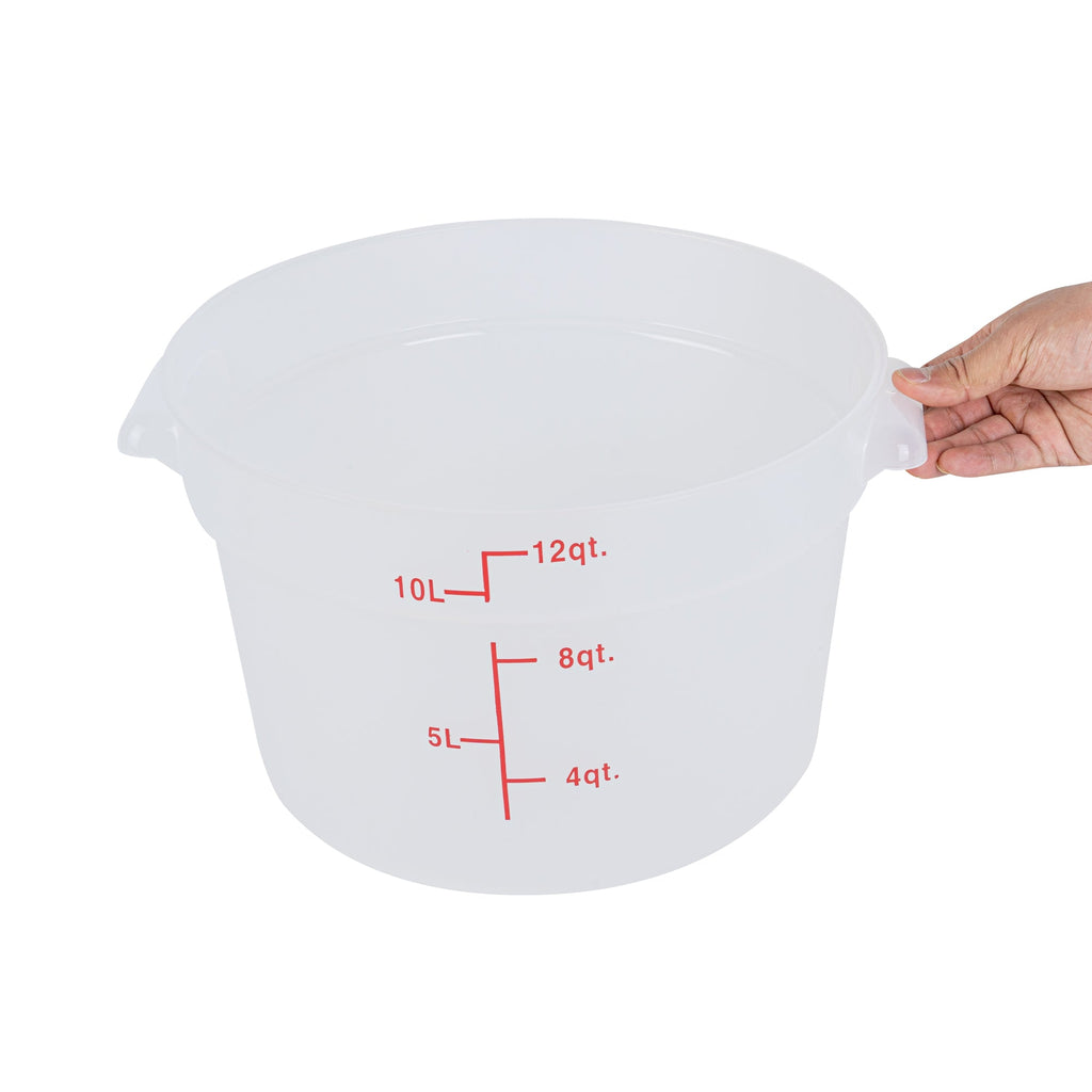 Met Lux 12 qt Round Translucent Plastic Food Storage Container - with Red Volume Markers - 12 1/4" x 12 1/4" x 8" - 10 count box
