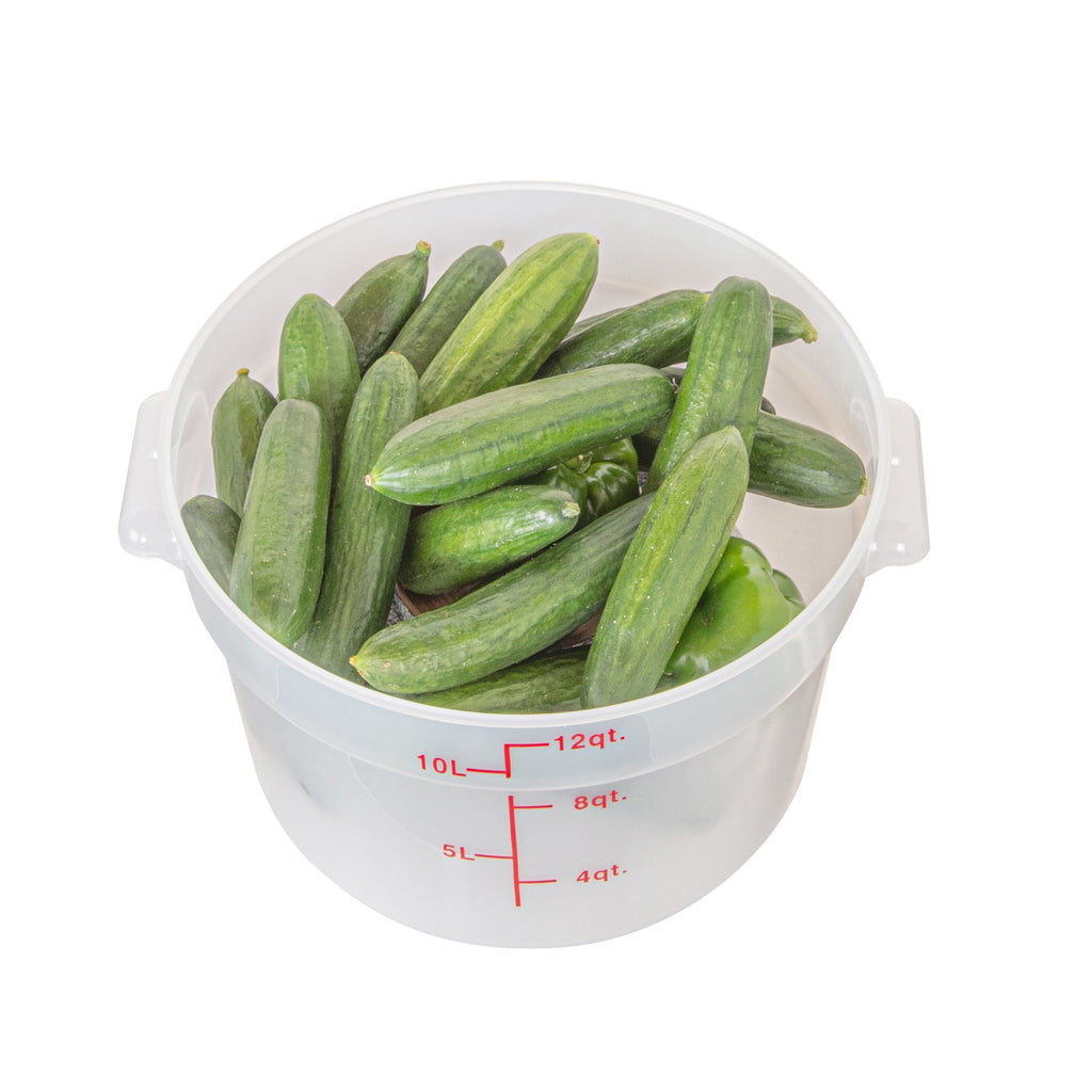 Met Lux 12 qt Round Translucent Plastic Food Storage Container - with Red Volume Markers - 12 1/4" x 12 1/4" x 8" - 10 count box
