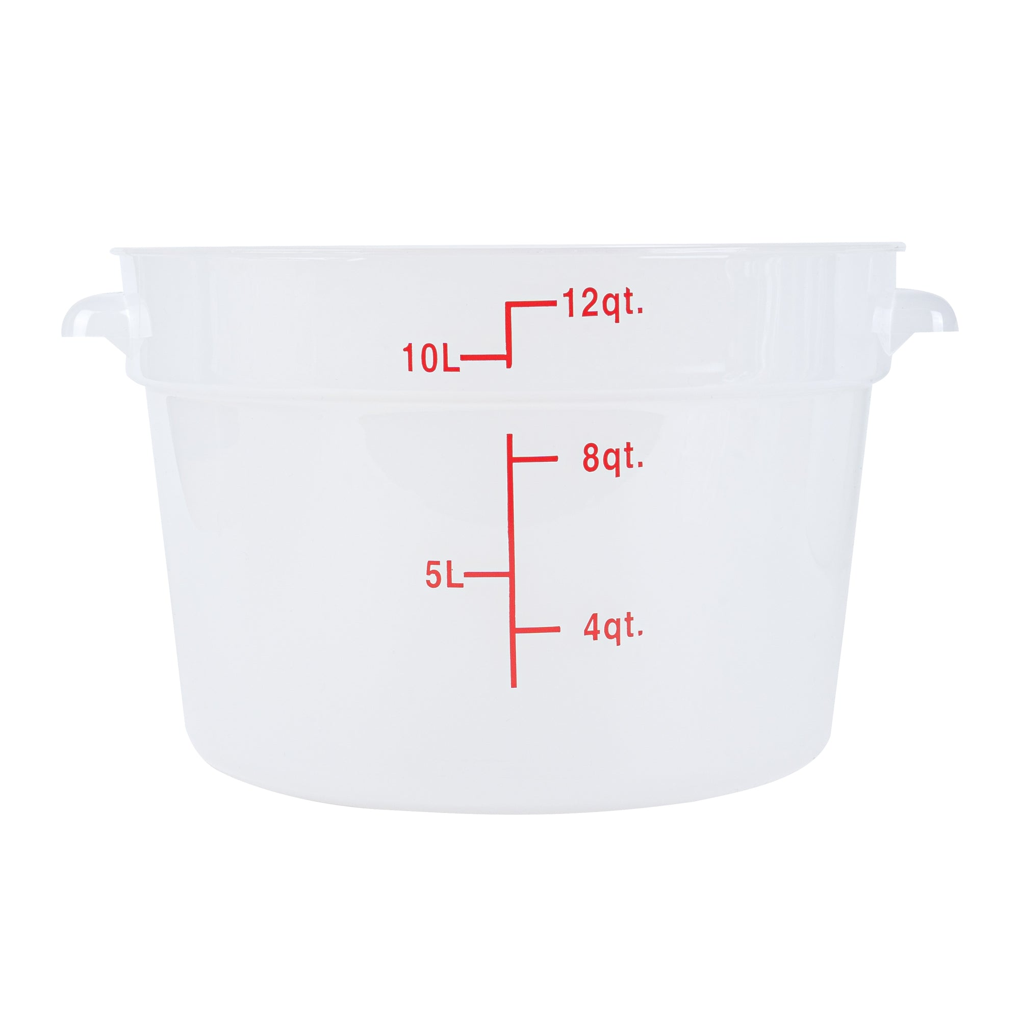 Met Lux 12 qt Round Translucent Plastic Food Storage Container - with Red Volume Markers - 12 1/4" x 12 1/4" x 8" - 10 count box
