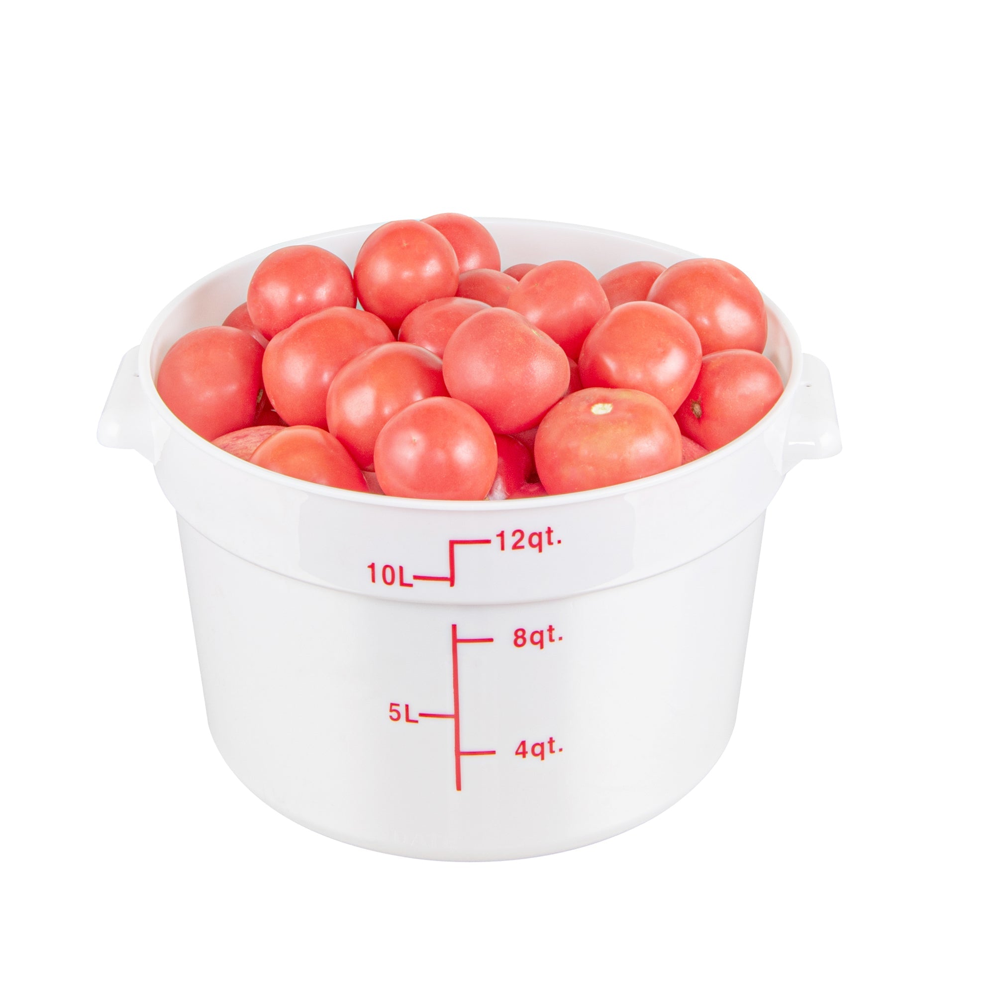 Met Lux 12 qt Round White Plastic Food Storage Container - with Red Volume Markers - 12 1/4" x 12 1/4" x 8" - 1 count box