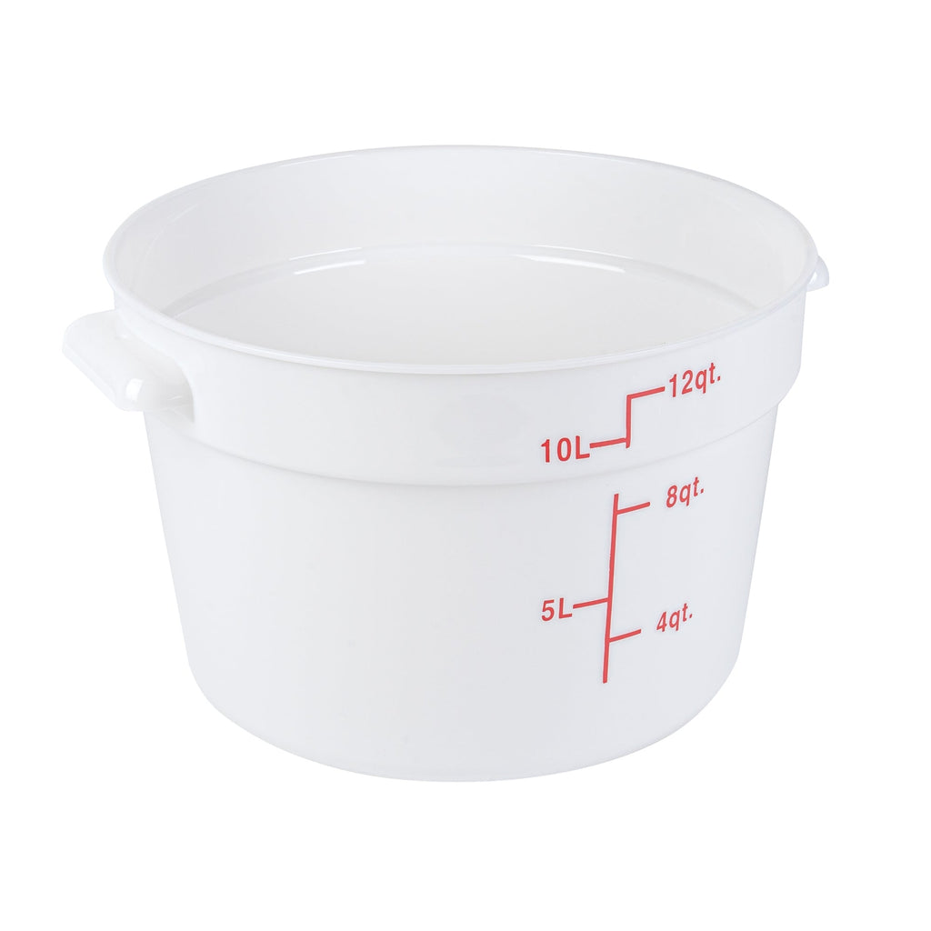Met Lux 12 qt Round White Plastic Food Storage Container - with Red Volume Markers - 12 1/4" x 12 1/4" x 8" - 1 count box