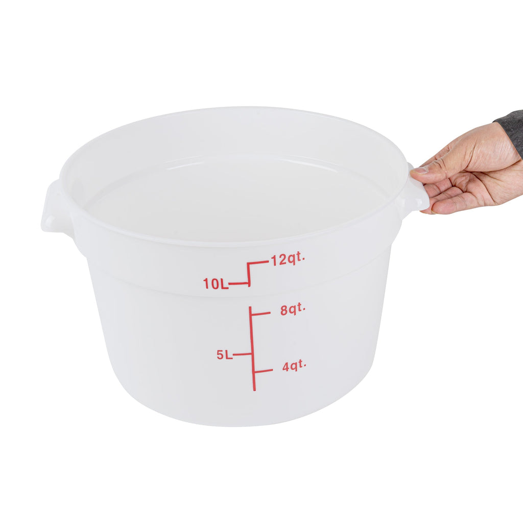 Met Lux 12 qt Round White Plastic Food Storage Container - with Red Volume Markers - 12 1/4" x 12 1/4" x 8" - 1 count box