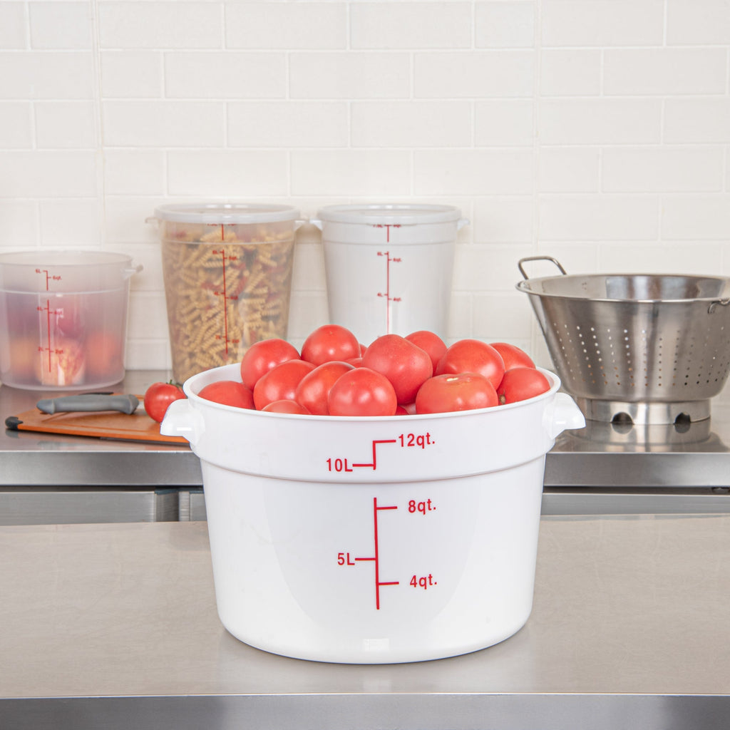 Met Lux 12 qt Round White Plastic Food Storage Container - with Red Volume Markers - 12 1/4" x 12 1/4" x 8" - 1 count box