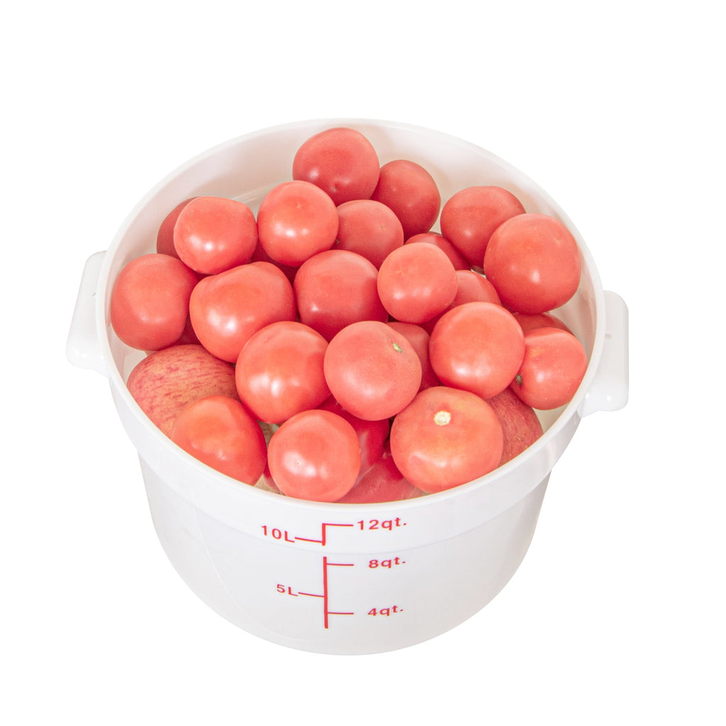 Met Lux 12 qt Round White Plastic Food Storage Container - with Red Volume Markers - 12 1/4" x 12 1/4" x 8" - 10 count box