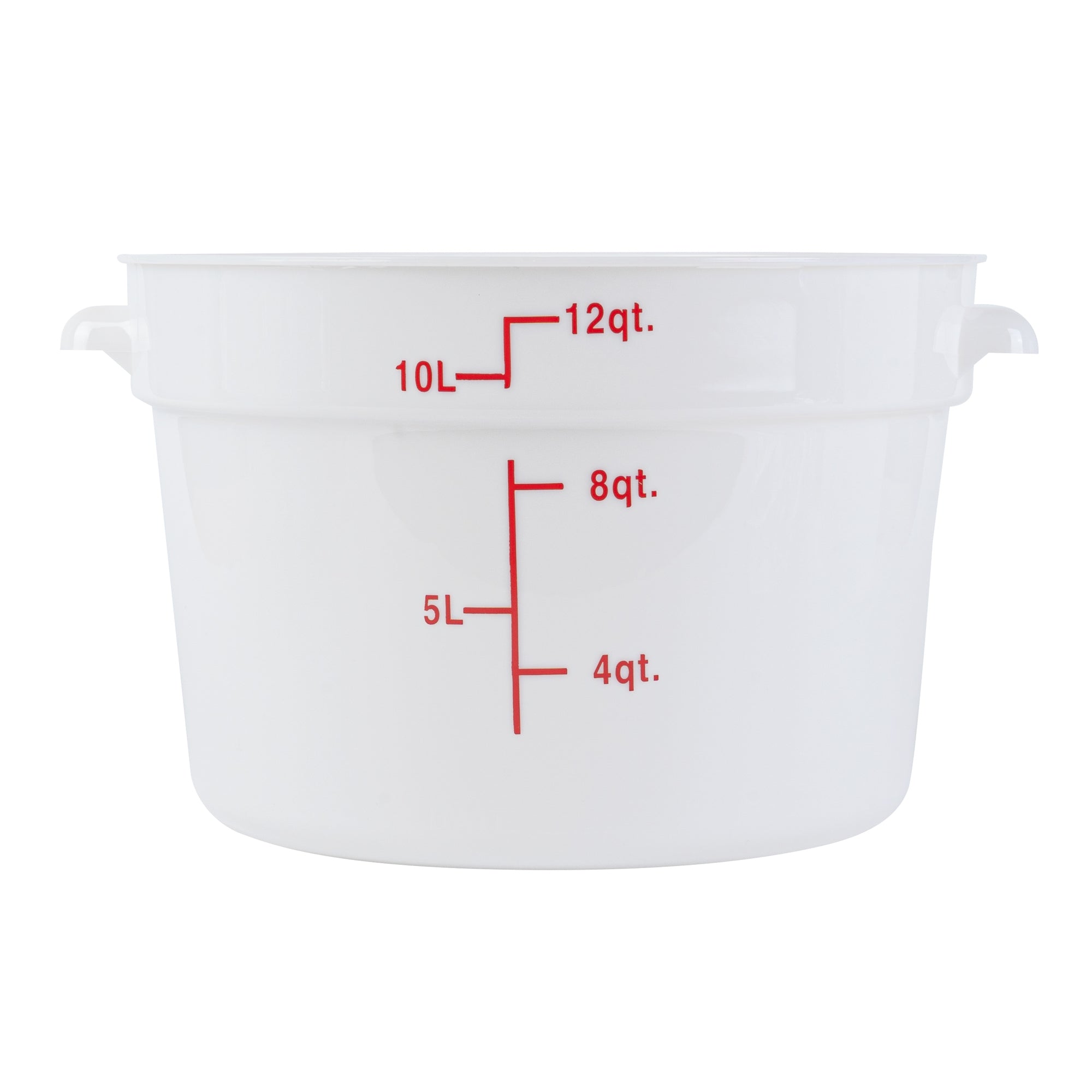 Met Lux 12 qt Round White Plastic Food Storage Container - with Red Volume Markers - 12 1/4" x 12 1/4" x 8" - 10 count box