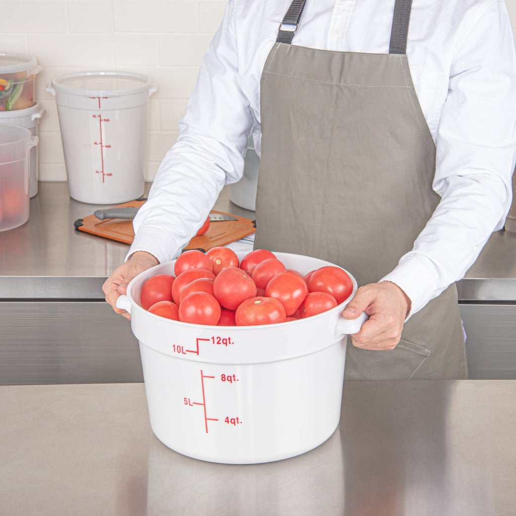 Met Lux 12 qt Round White Plastic Food Storage Container - with Red Volume Markers - 12 1/4" x 12 1/4" x 8" - 10 count box