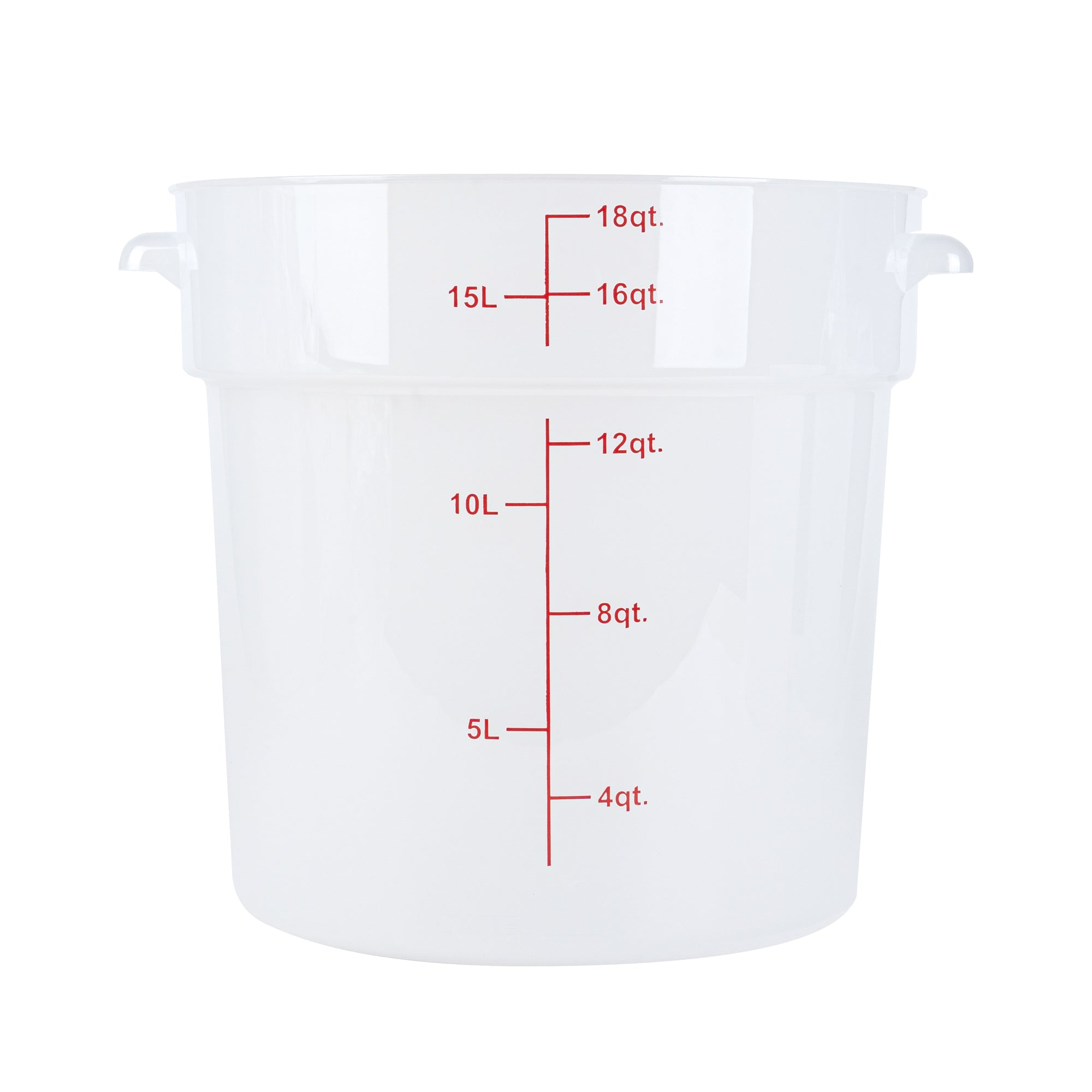 Met Lux 18 qt Round Translucent Plastic Food Storage Container - with Red Volume Markers - 12 1/4" x 12 1/4" x 12" - 10 count box