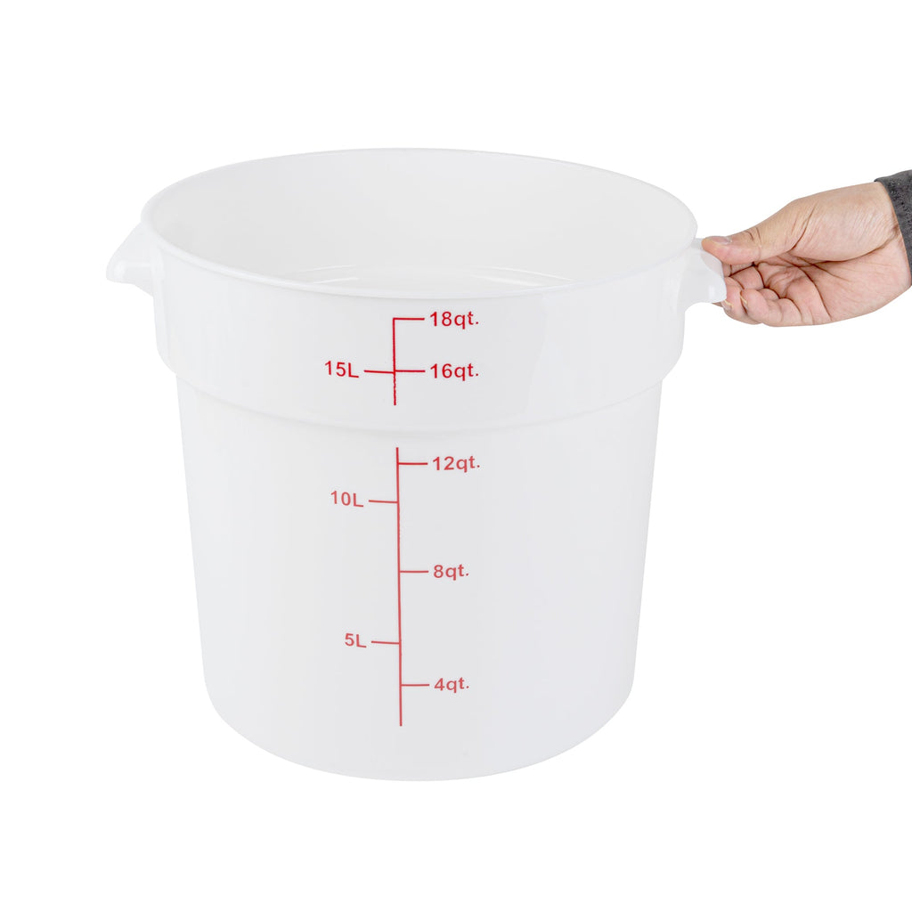 Met Lux 18 qt Round White Plastic Food Storage Container - with Red Volume Markers - 12 1/4" x 12 1/4" x 12" - 1 count box