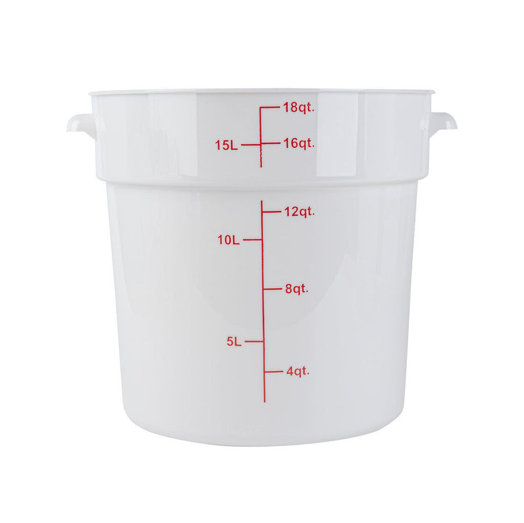 Met Lux 18 qt Round White Plastic Food Storage Container - with Red Volume Markers - 12 1/4" x 12 1/4" x 12" - 1 count box
