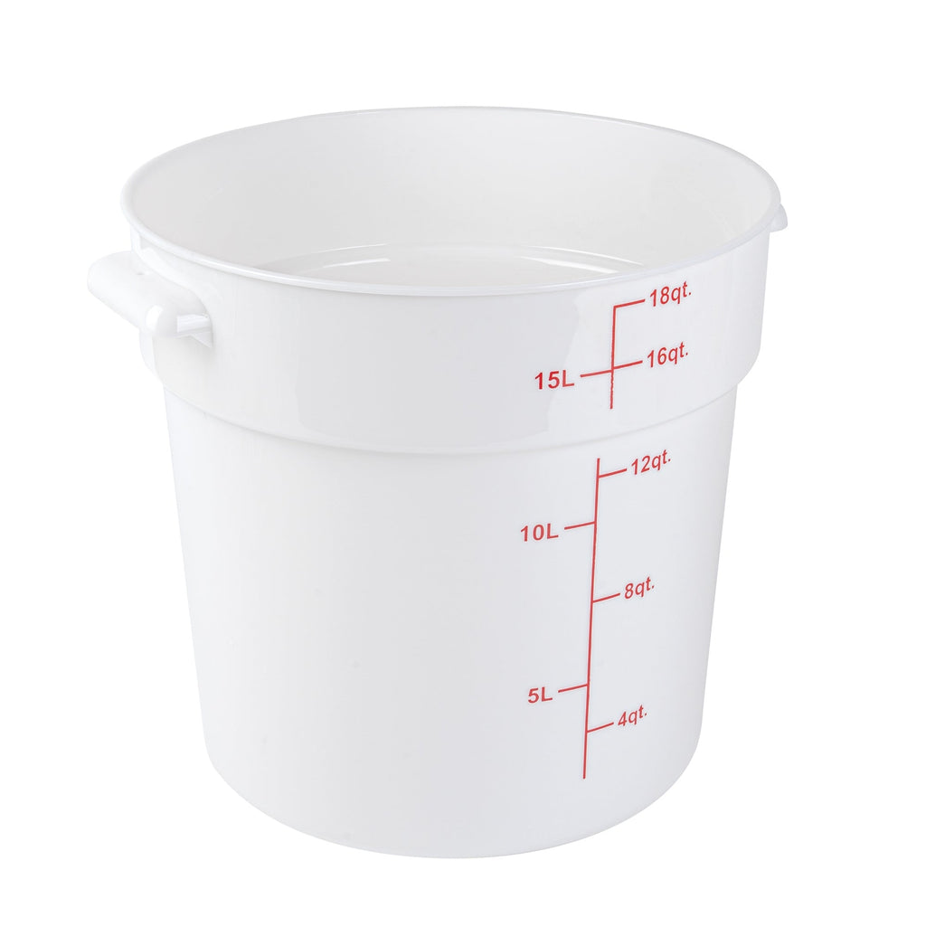 Met Lux 18 qt Round White Plastic Food Storage Container - with Red Volume Markers - 12 1/4" x 12 1/4" x 12" - 10 count box