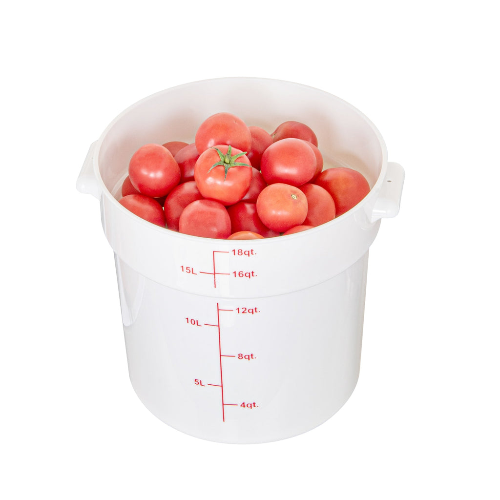 Met Lux 18 qt Round White Plastic Food Storage Container - with Red Volume Markers - 12 1/4" x 12 1/4" x 12" - 10 count box