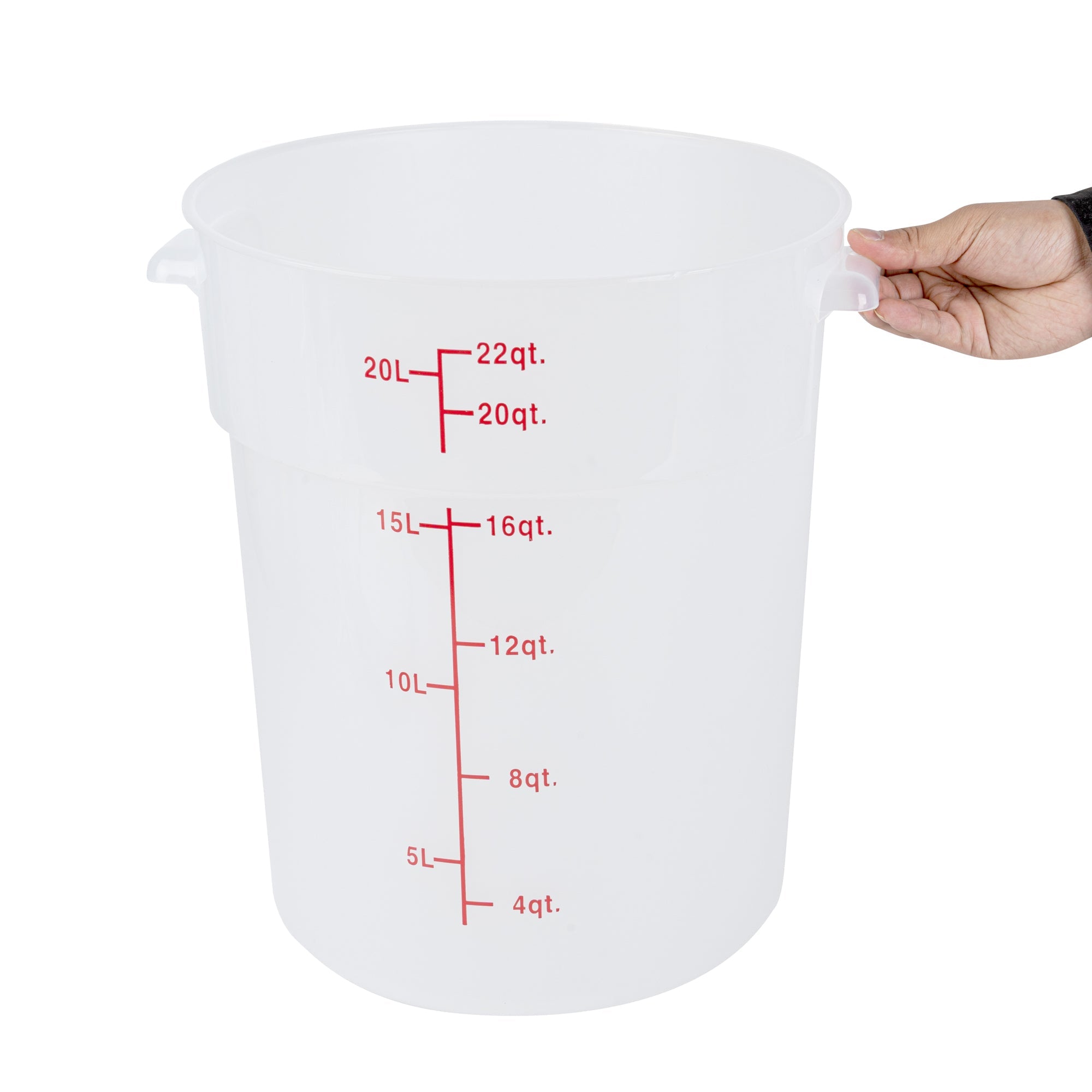 Met Lux 22 qt Round Translucent Plastic Food Storage Container - with Red Volume Markers - 12 1/4" x 12 1/4" x 15" - 1 count box