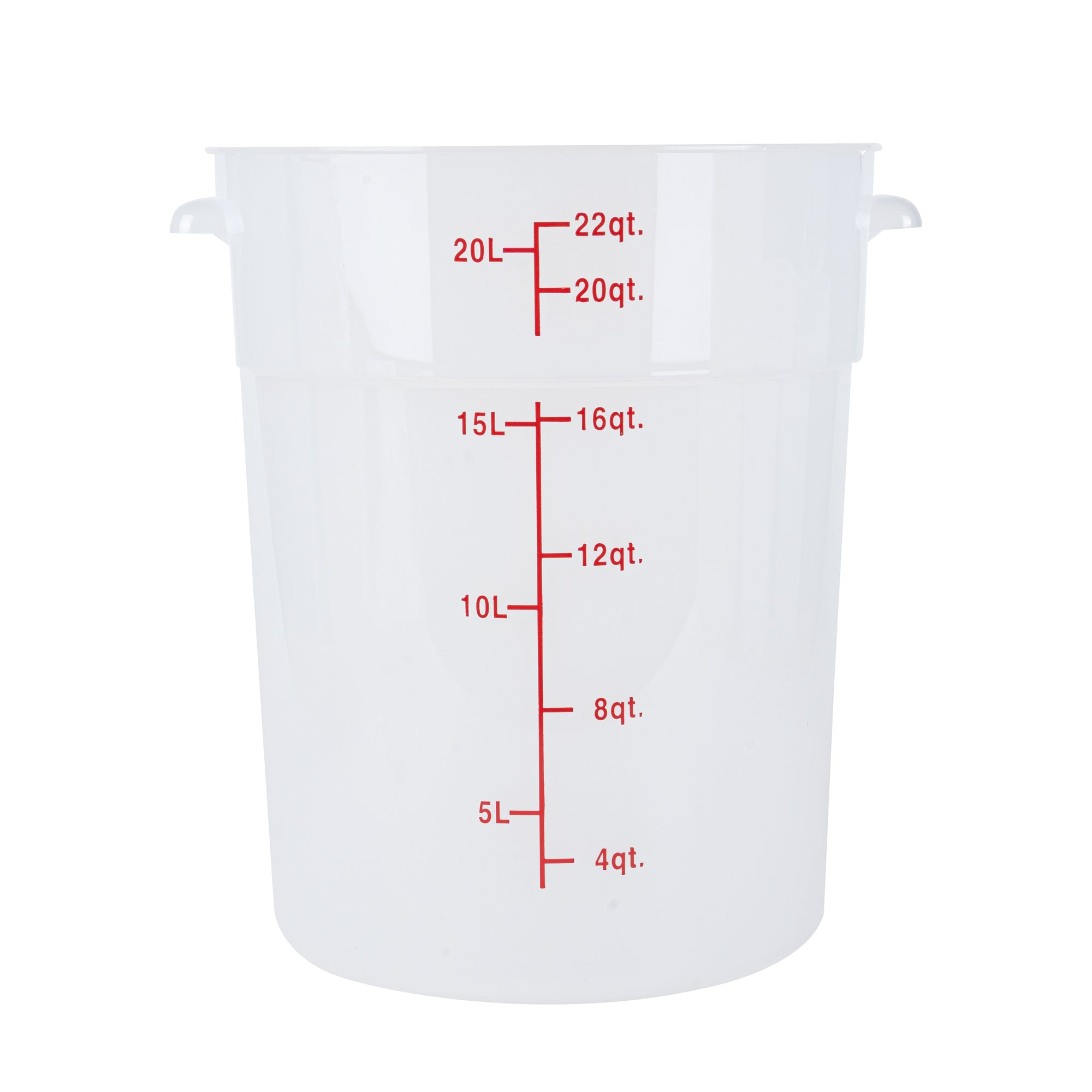 Met Lux 22 qt Round Translucent Plastic Food Storage Container - with Red Volume Markers - 12 1/4" x 12 1/4" x 15" - 1 count box